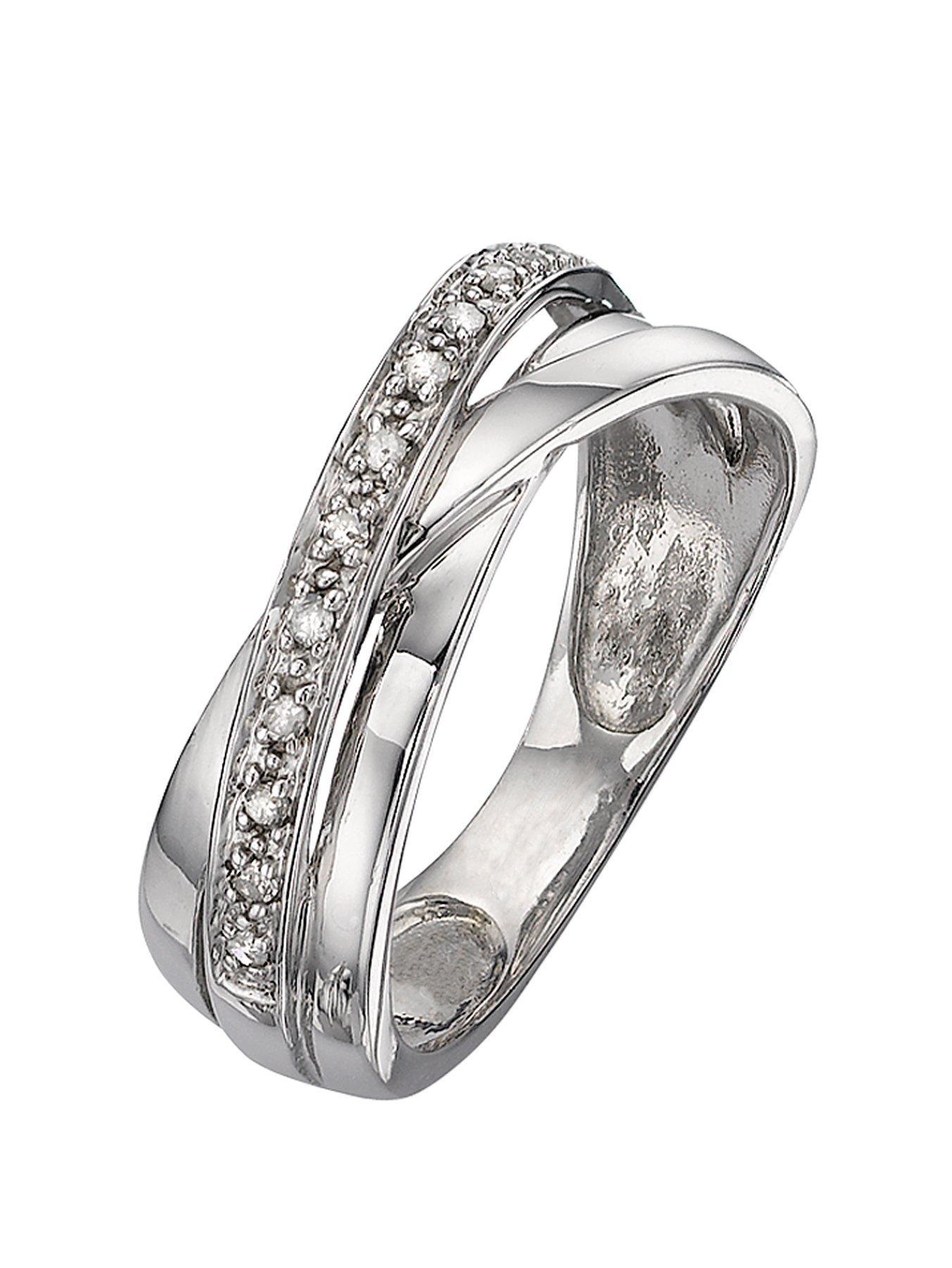 Love DIAMOND 9 Carat White Gold 8 Point Diamond Crossover Band Ring