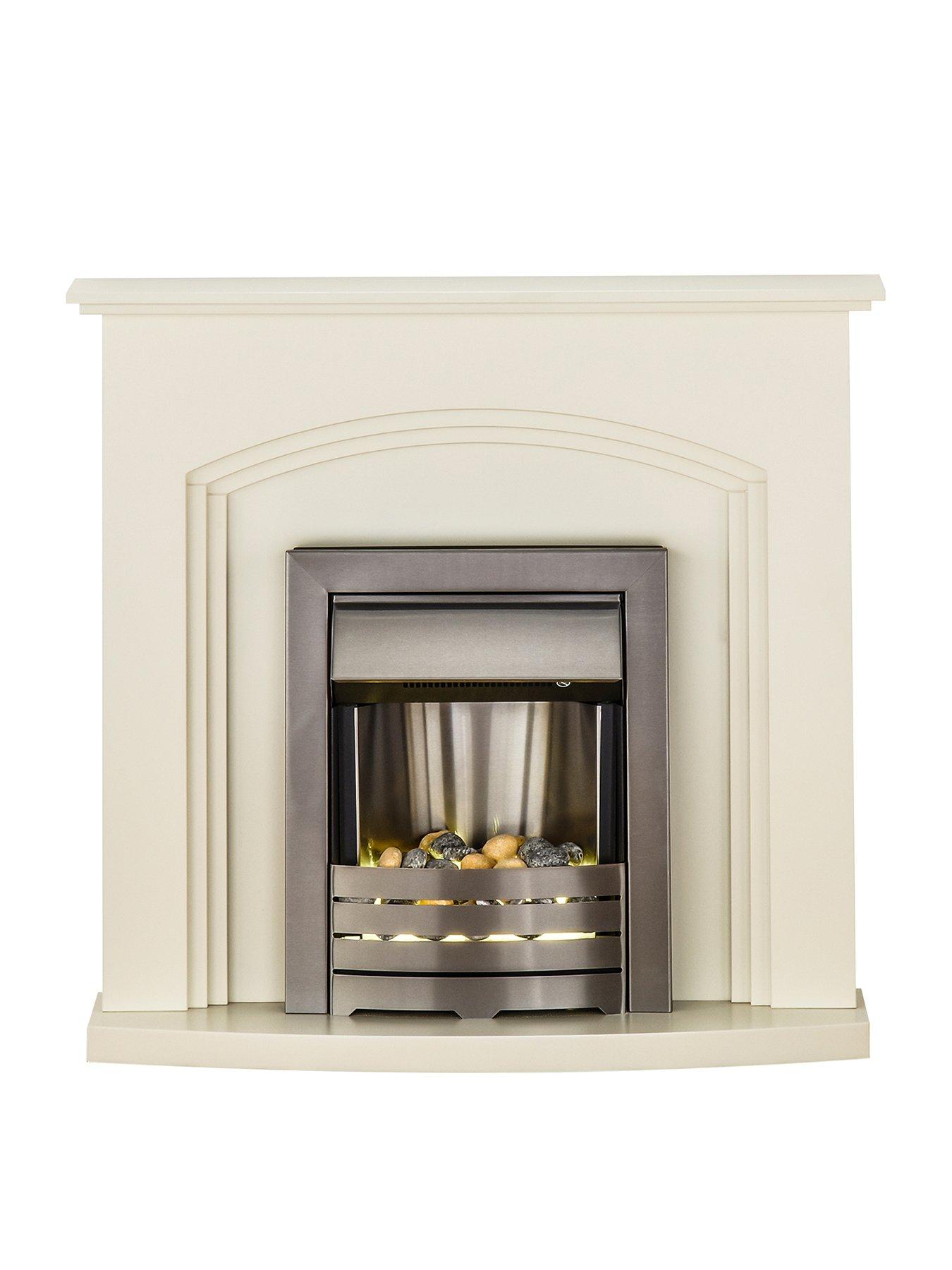 Image 1 of 6 of Adam Fires & Fireplaces Truro Cream Fireplace with Helios Brushed Steel Electric Fire