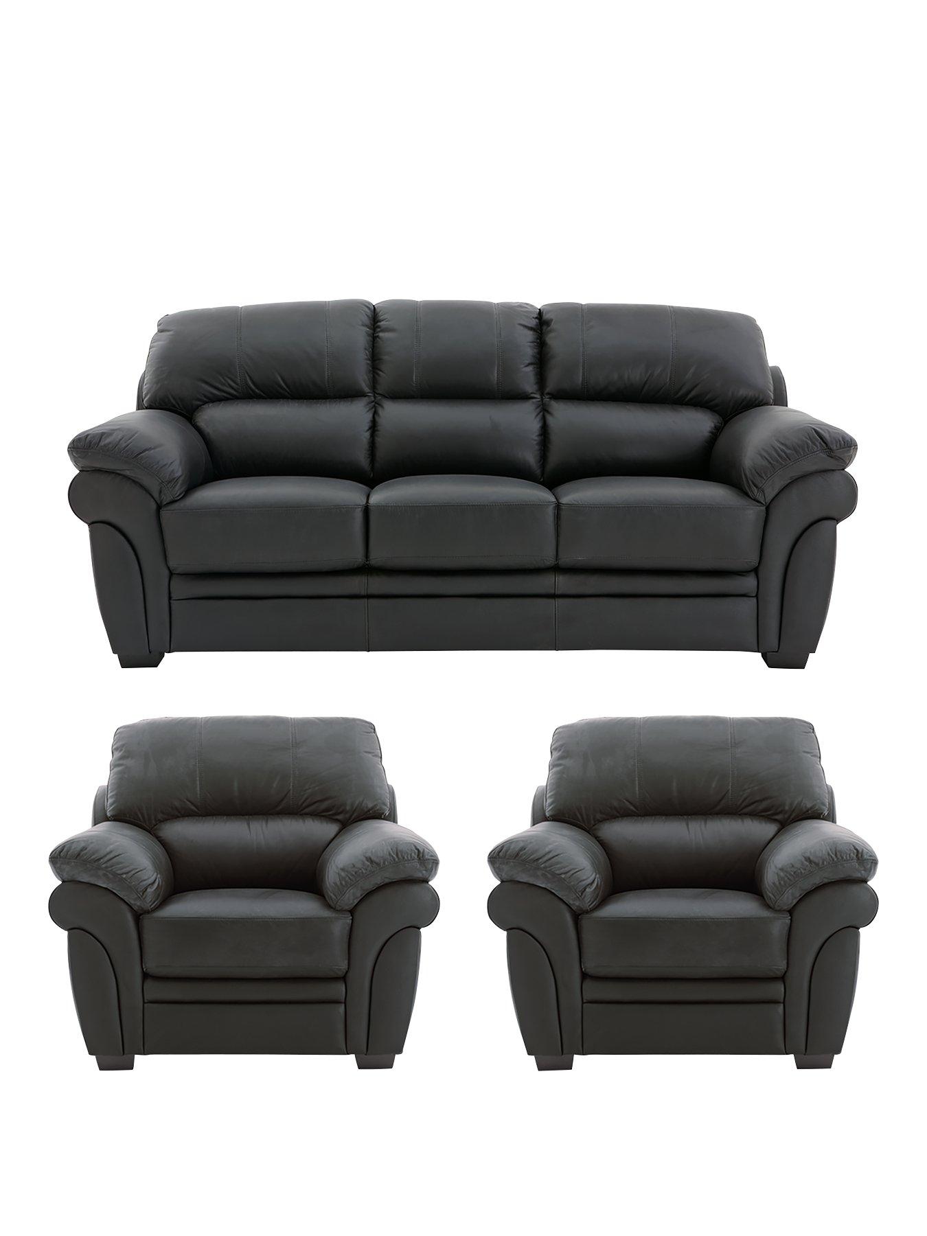 Image 1 of 5 of Portland Leather 3 Seater Sofa + 2 Armchairs (Buy and SAVE!)