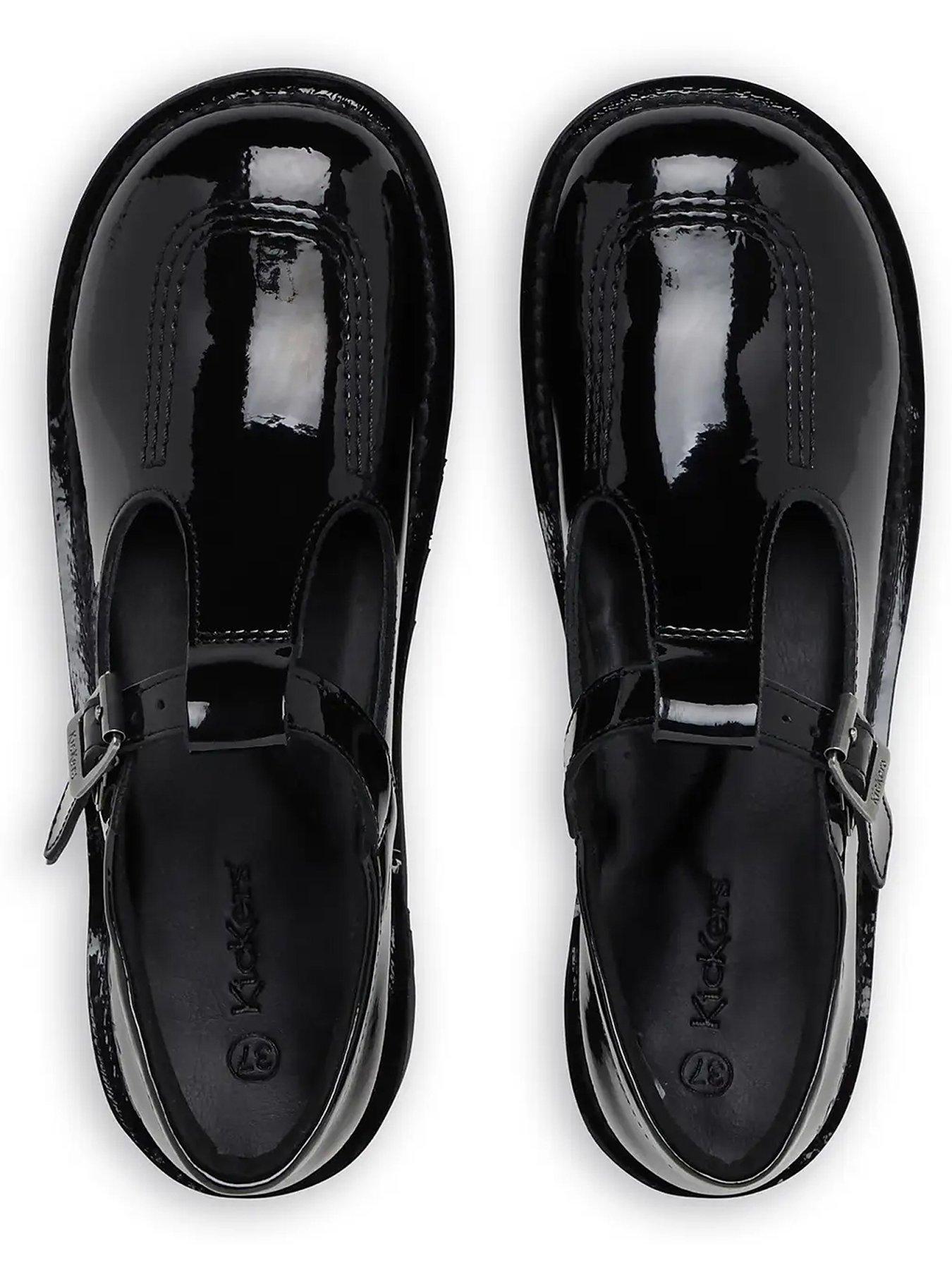 Kickers Girls' Kick Patent T-Bar School Shoes Black Very Ireland