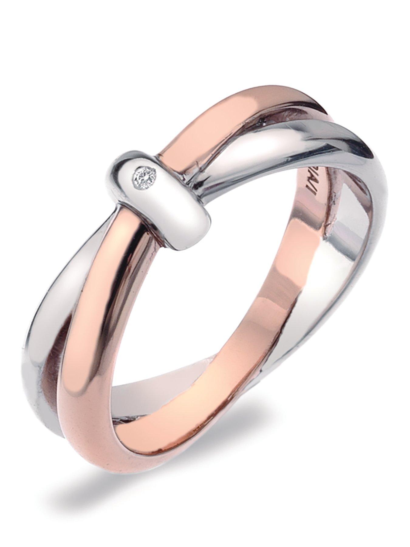 Hot Diamonds HOT DIAMONDS ETERNITY STERLING SILVER AND 18CT GOLD VERMEIL DIAMOND SET INTERLOCKING RING