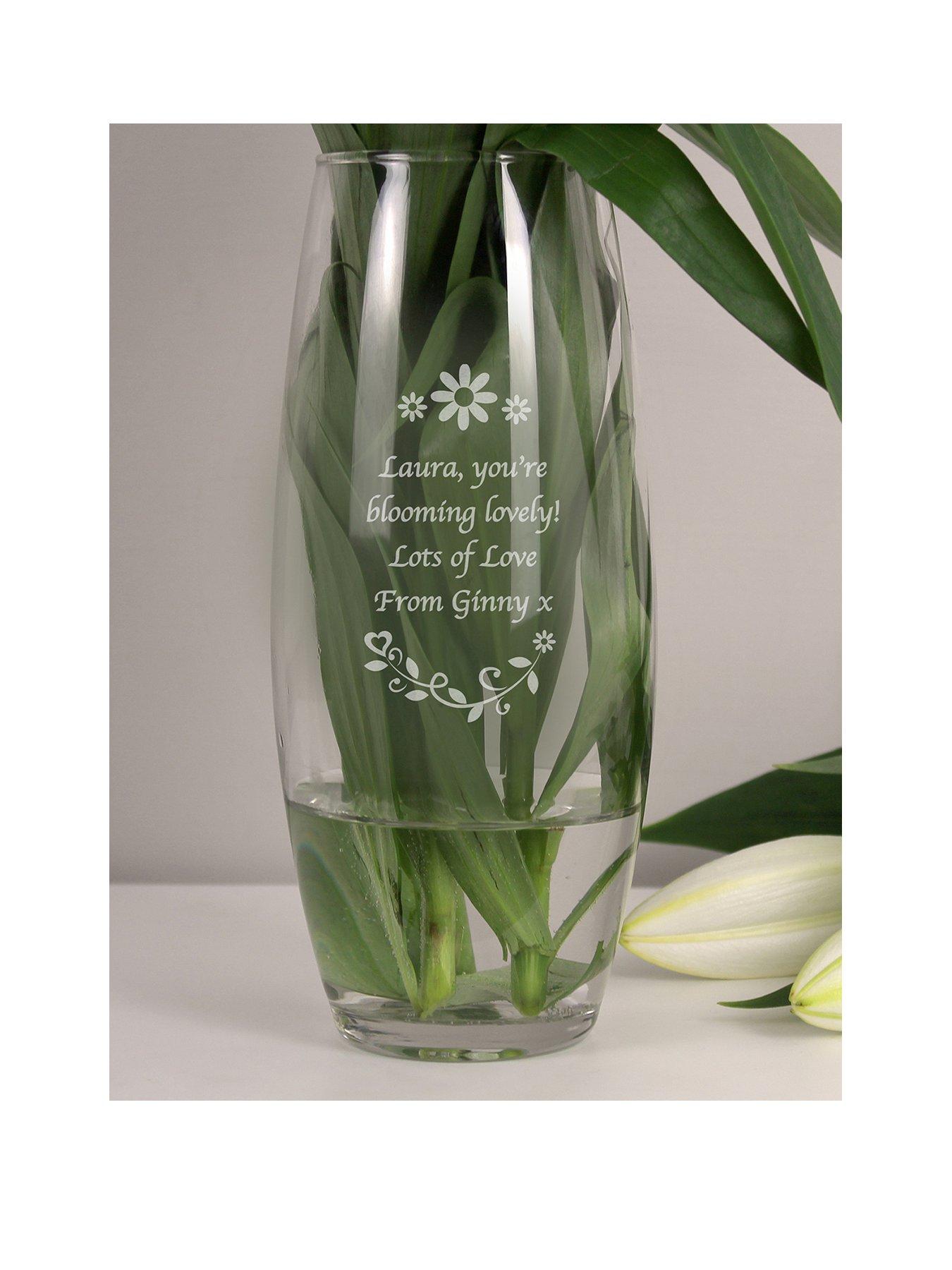 Image 1 of 3 of The Personalised Memento Company Personalised Floral Design Barrel Vase