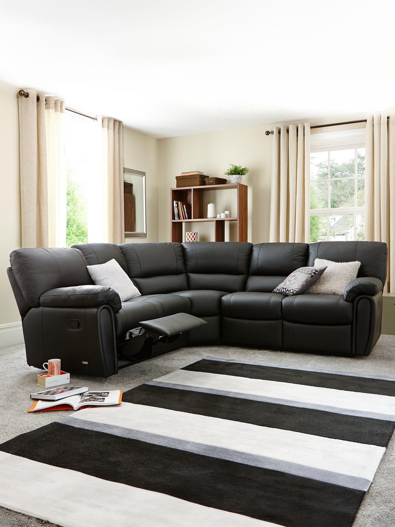 Image 1 of 5 of The Very Collection Leighton Leather/Faux Leather High Back&nbsp;Reclining Corner Group Sofa - Black - FSC&reg; Certified