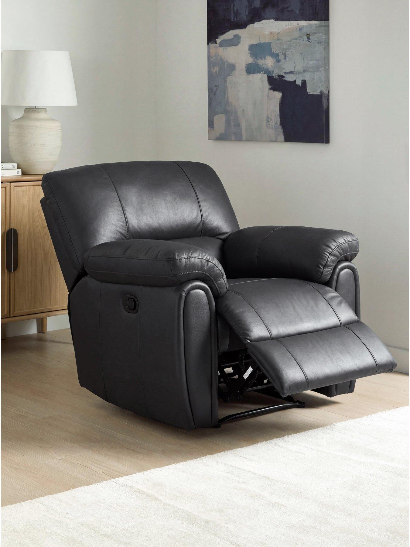 The Very Collection Leighton Leather/Faux Leather High Back Recliner Armchair - Black - FSC® Certified