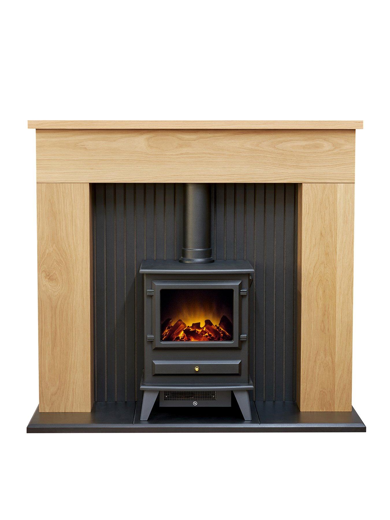 Adam Fires & Fireplaces Innsbruck Oak & Black Fireplace with Hudson Black Electric Stove