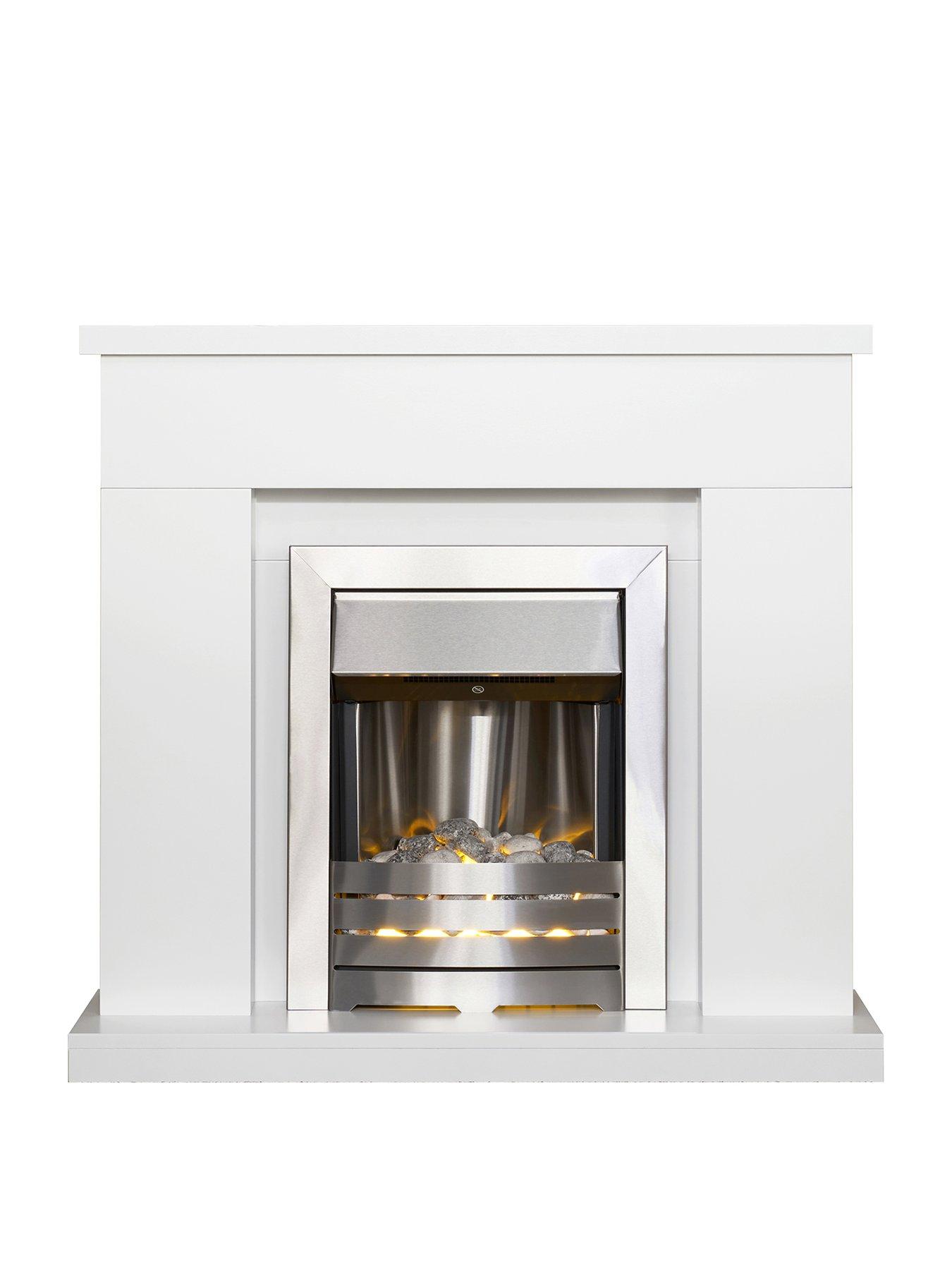 Image 1 of 6 of Adam Fires & Fireplaces Lomond White Fireplace with Helios Brushed Steel Electric Fire