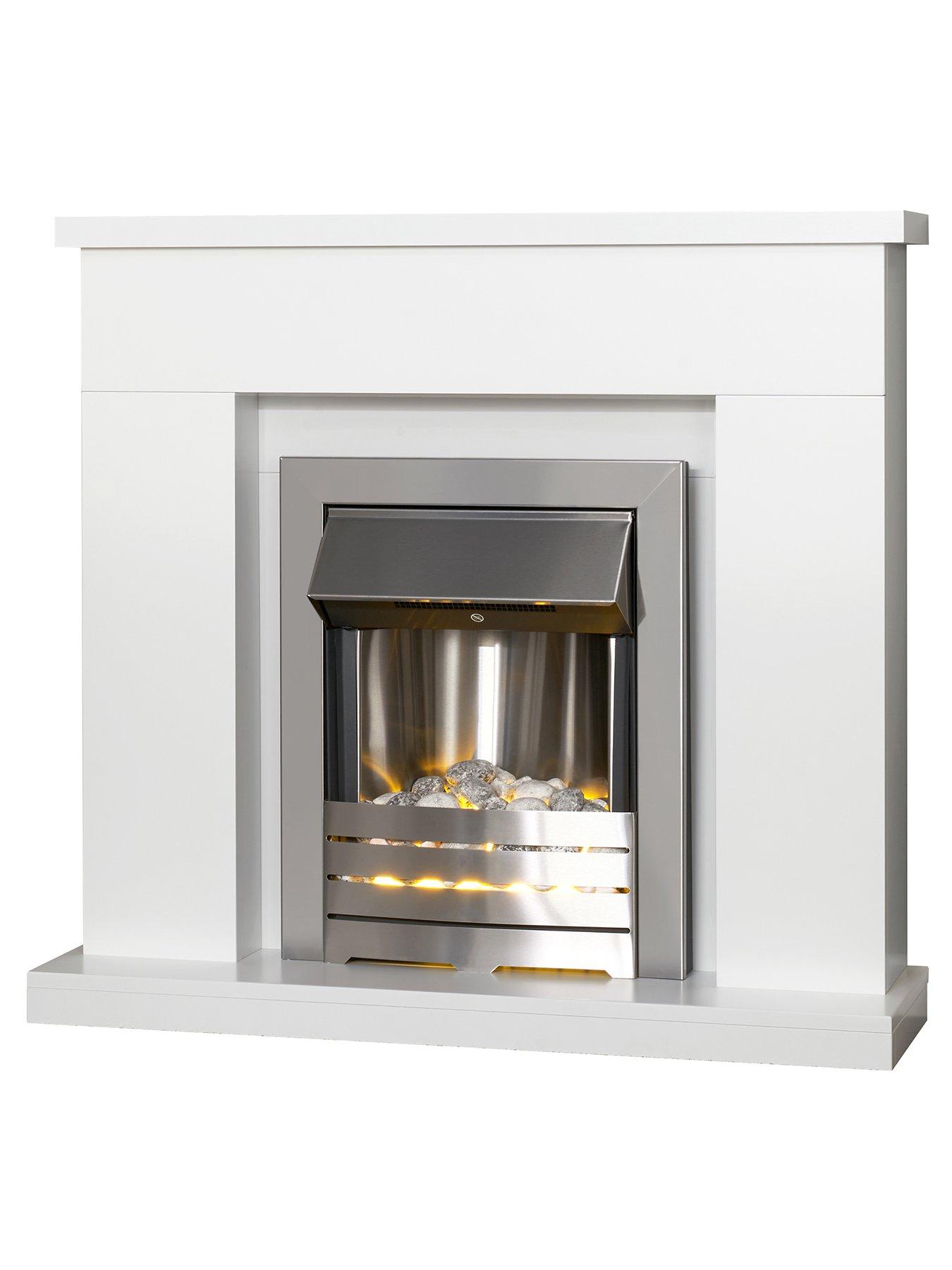 Image 2 of 6 of Adam Fires & Fireplaces Lomond White Fireplace with Helios Brushed Steel Electric Fire