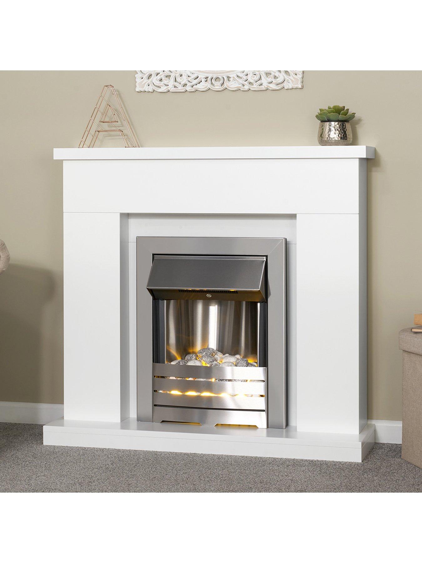 Image 5 of 6 of Adam Fires & Fireplaces Lomond White Fireplace with Helios Brushed Steel Electric Fire