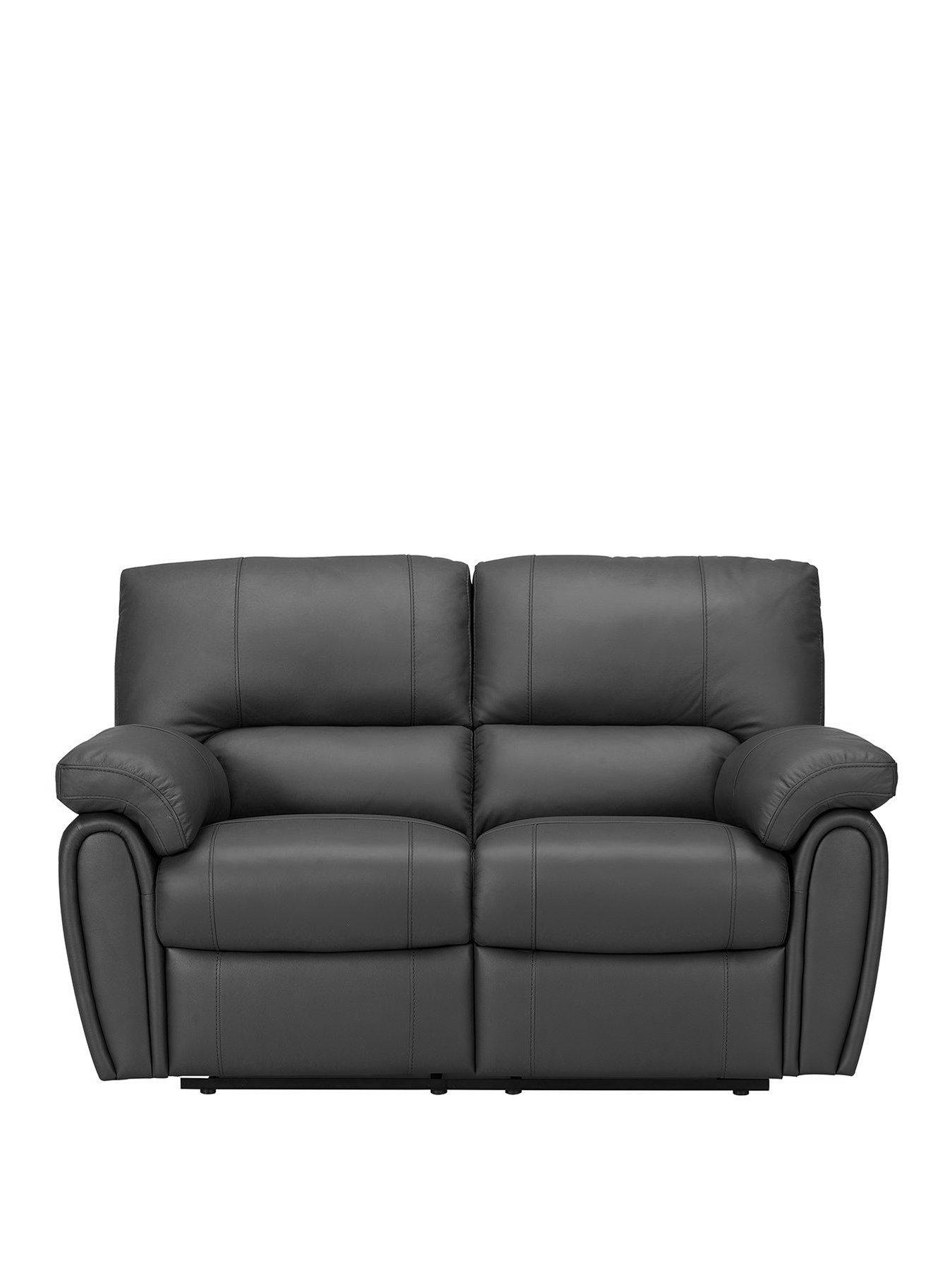 Very Home Leighton Leather/Faux Leather High Back 2 Seater Power Recliner Sofa - Black