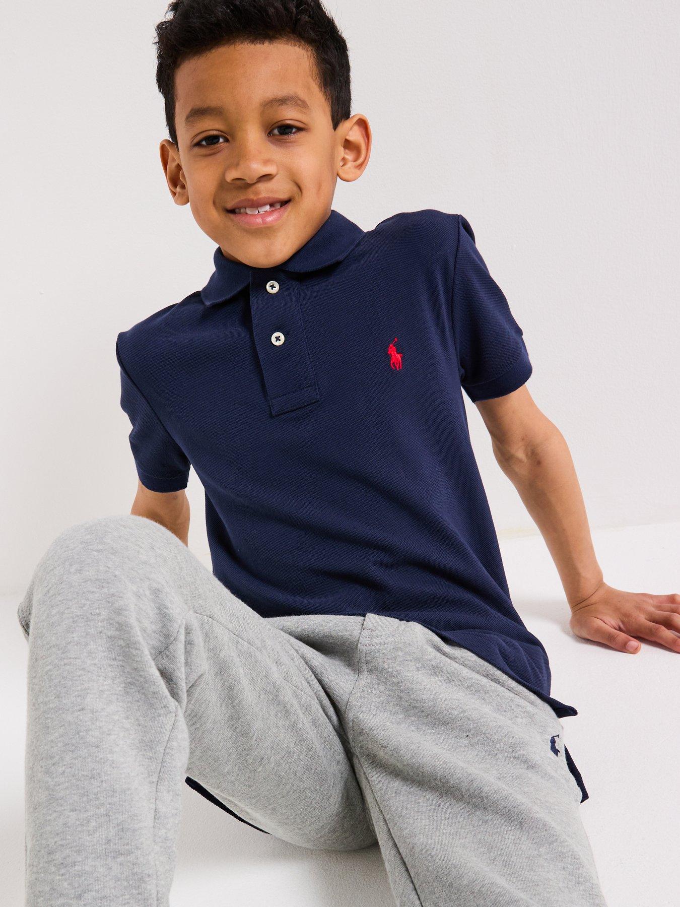 Image 3 of 6 of Polo Ralph Lauren Boys Piqu&eacute; Cotton Button Placket Polo Shirt - French Navy