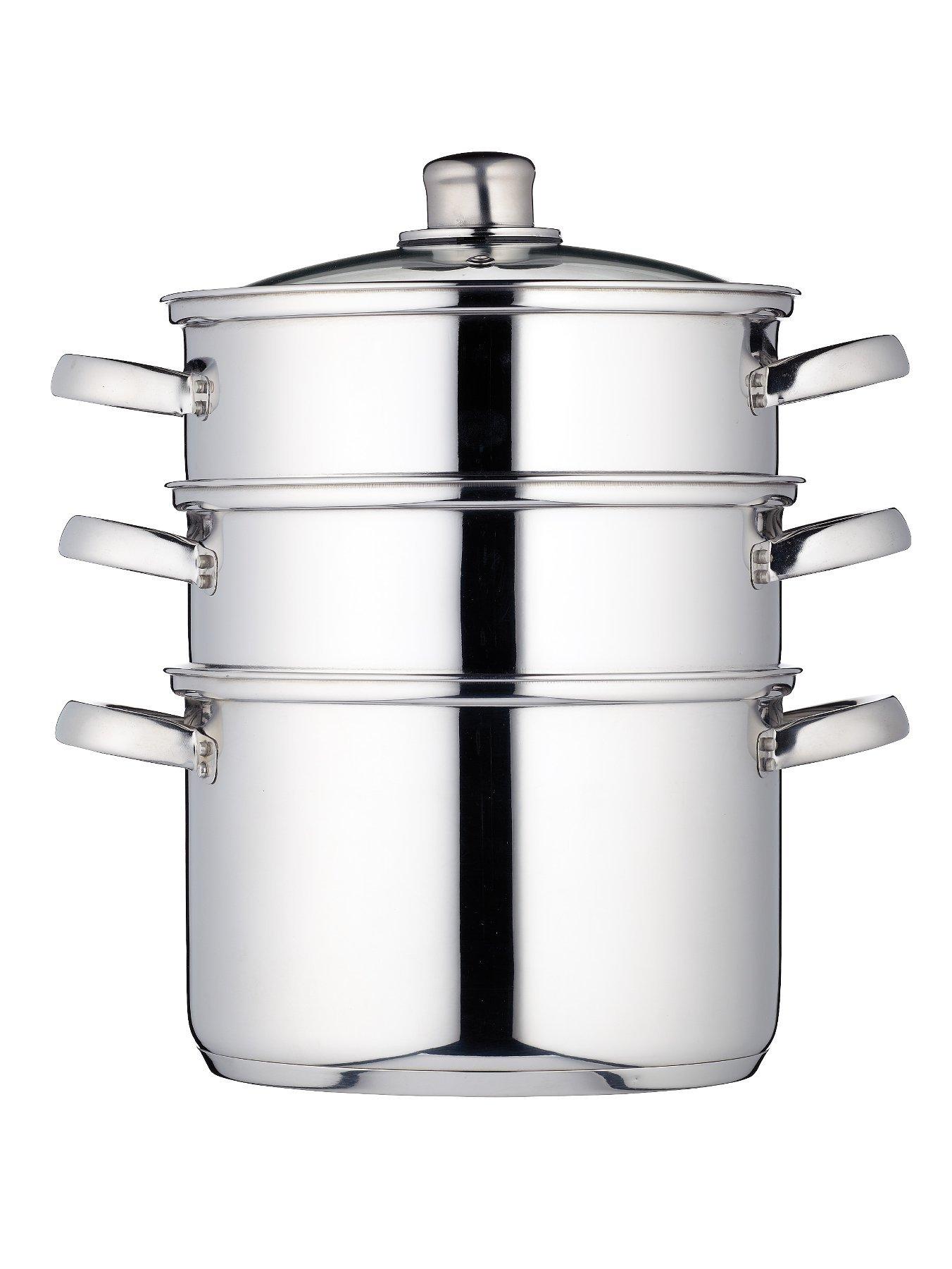 kitchencraft-3-tier-stainless-steel-steamer-pan-with-glass-lid-22cm