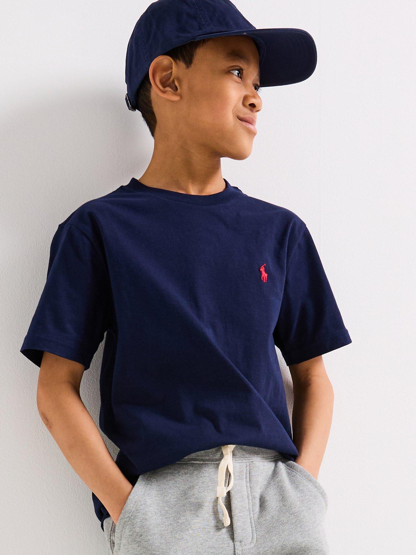 Image 1 of 6 of Polo Ralph Lauren Boys Cotton Jersey Crew Neck T-Shirt - Navy