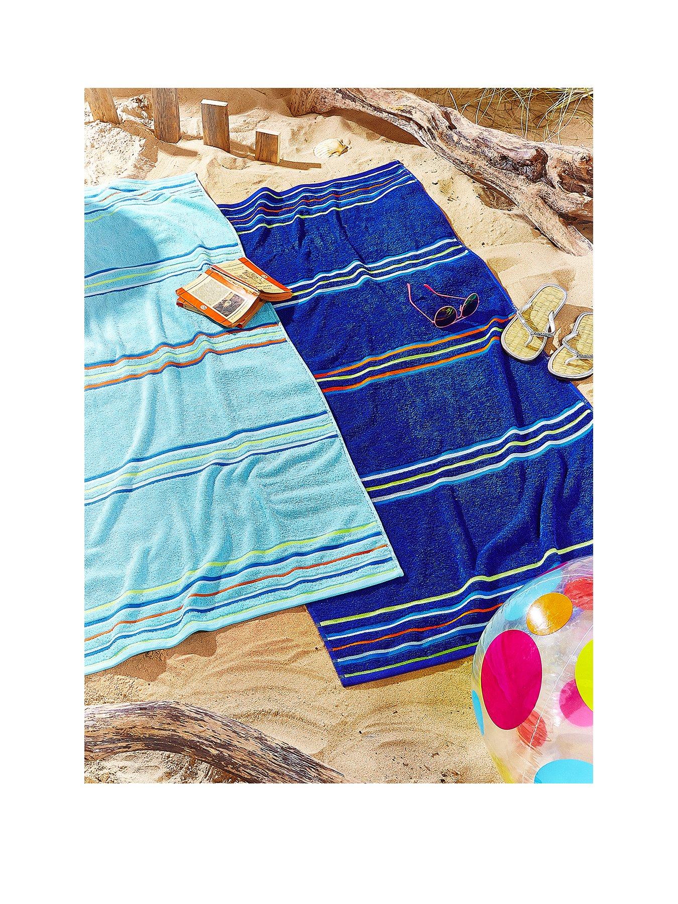 Image 1 of 3 of Catherine Lansfield Rainbow Beach Towel Pair Blue &amp; Aqua
