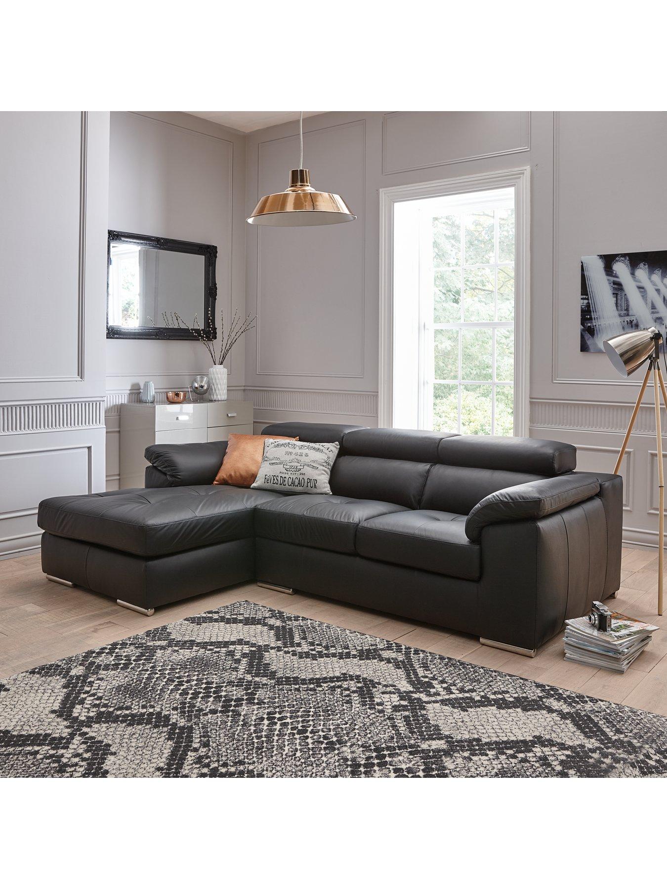 Black leather left hand corner deals sofa