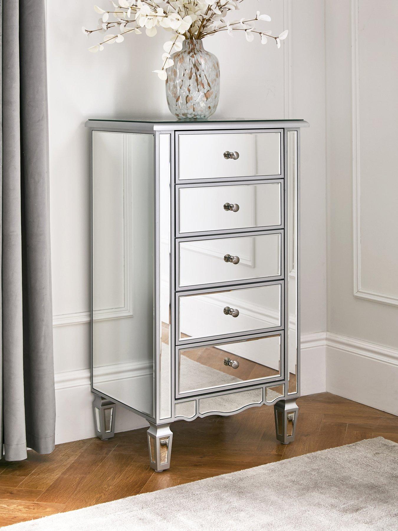 Tall silver store chest of drawers