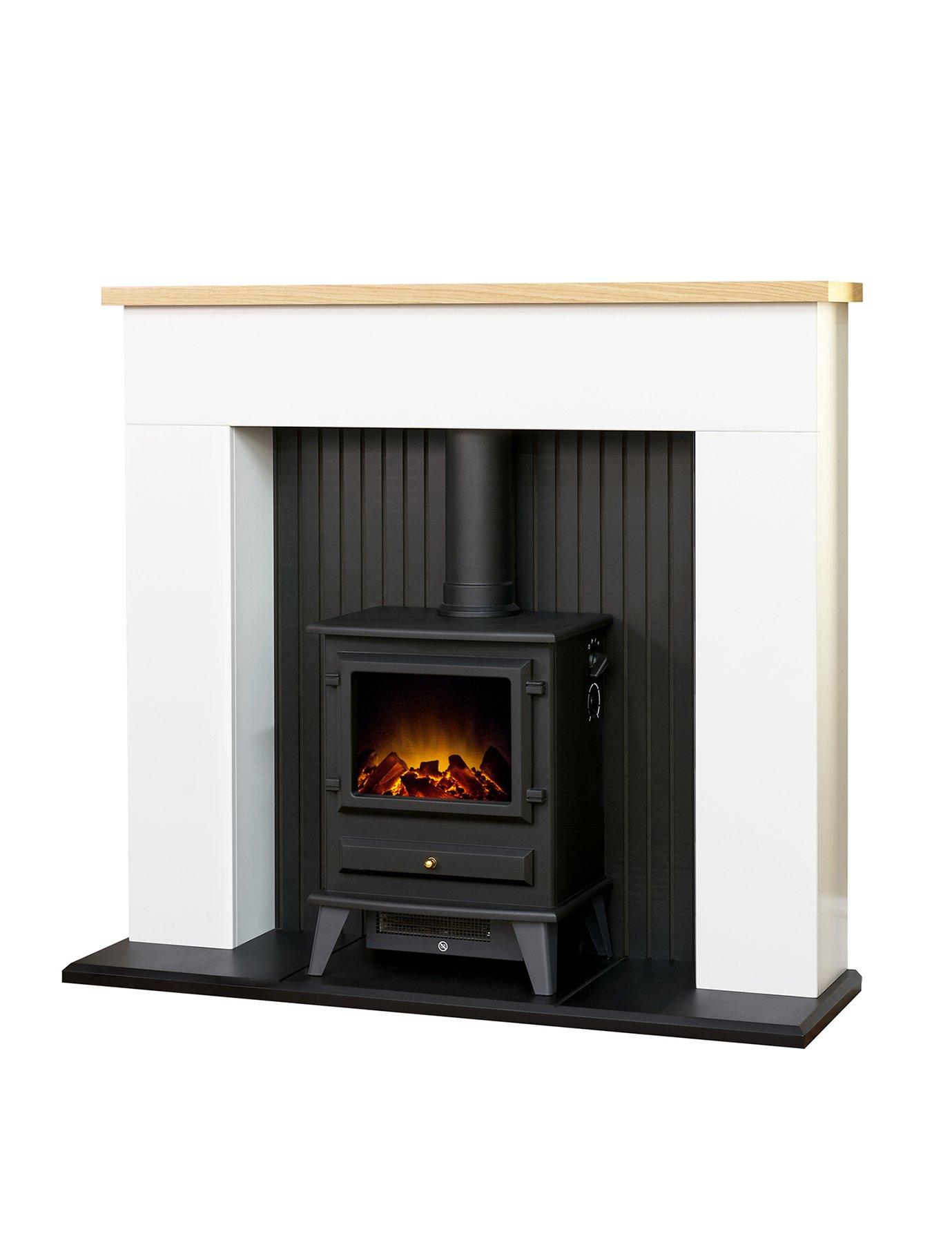 Image 1 of 5 of Adam Fires & Fireplaces Innsbruck White Electric Fireplace Suite With Stove
