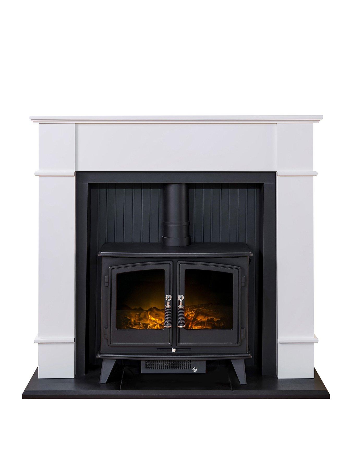 Image 1 of 3 of Adam Fires & Fireplaces Oxford Stove Suite in Pure White with Woodhouse&nbsp;Electric&nbsp;Stove