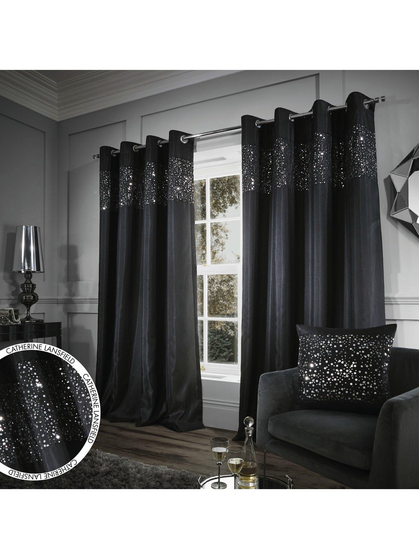 Catherine Lansfield Glitzy Sequin Lined Eyelet Curtains