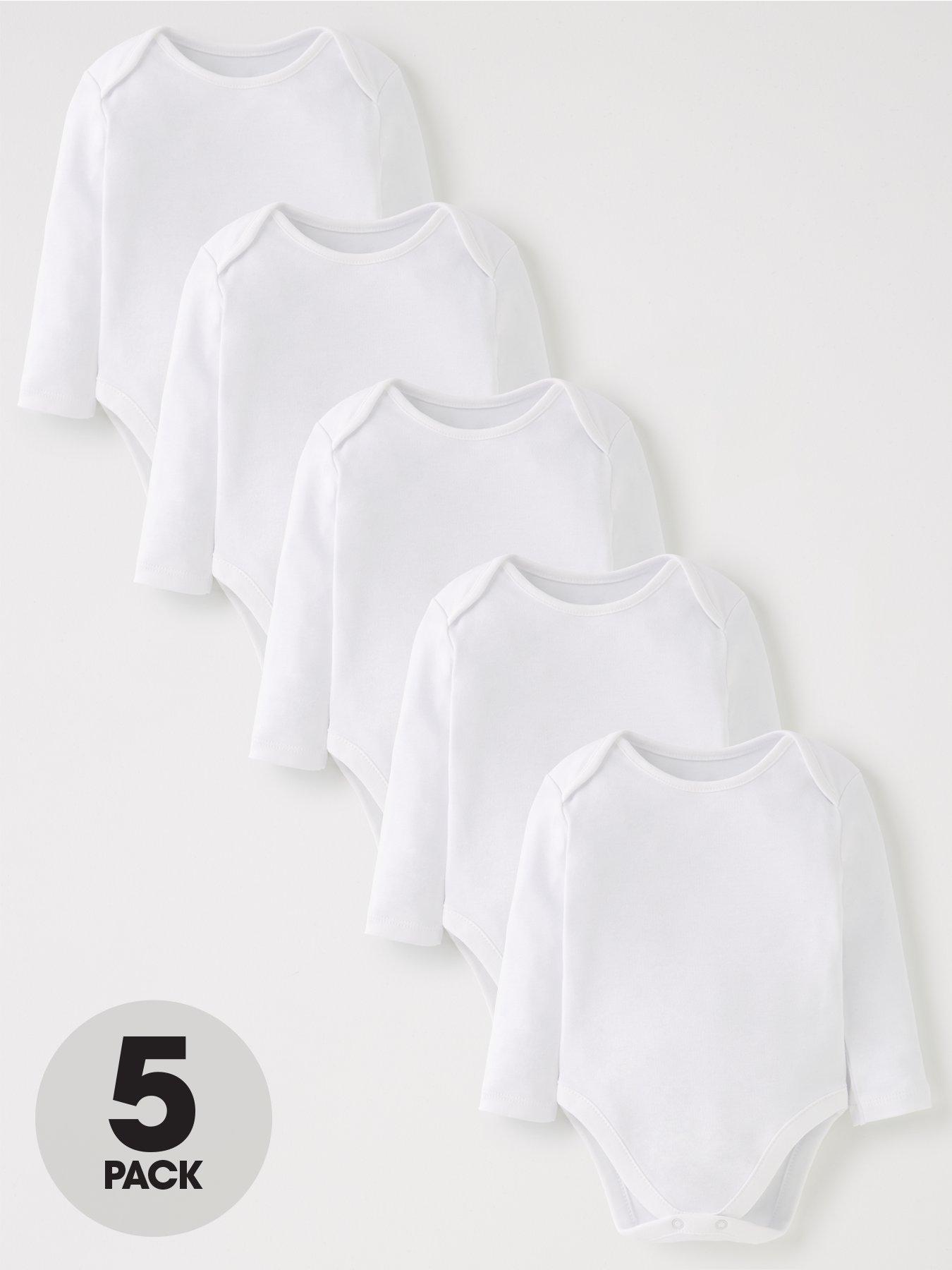 everyday-baby-unisex-5-pack-long-sleeve-bodysuits-whitefront