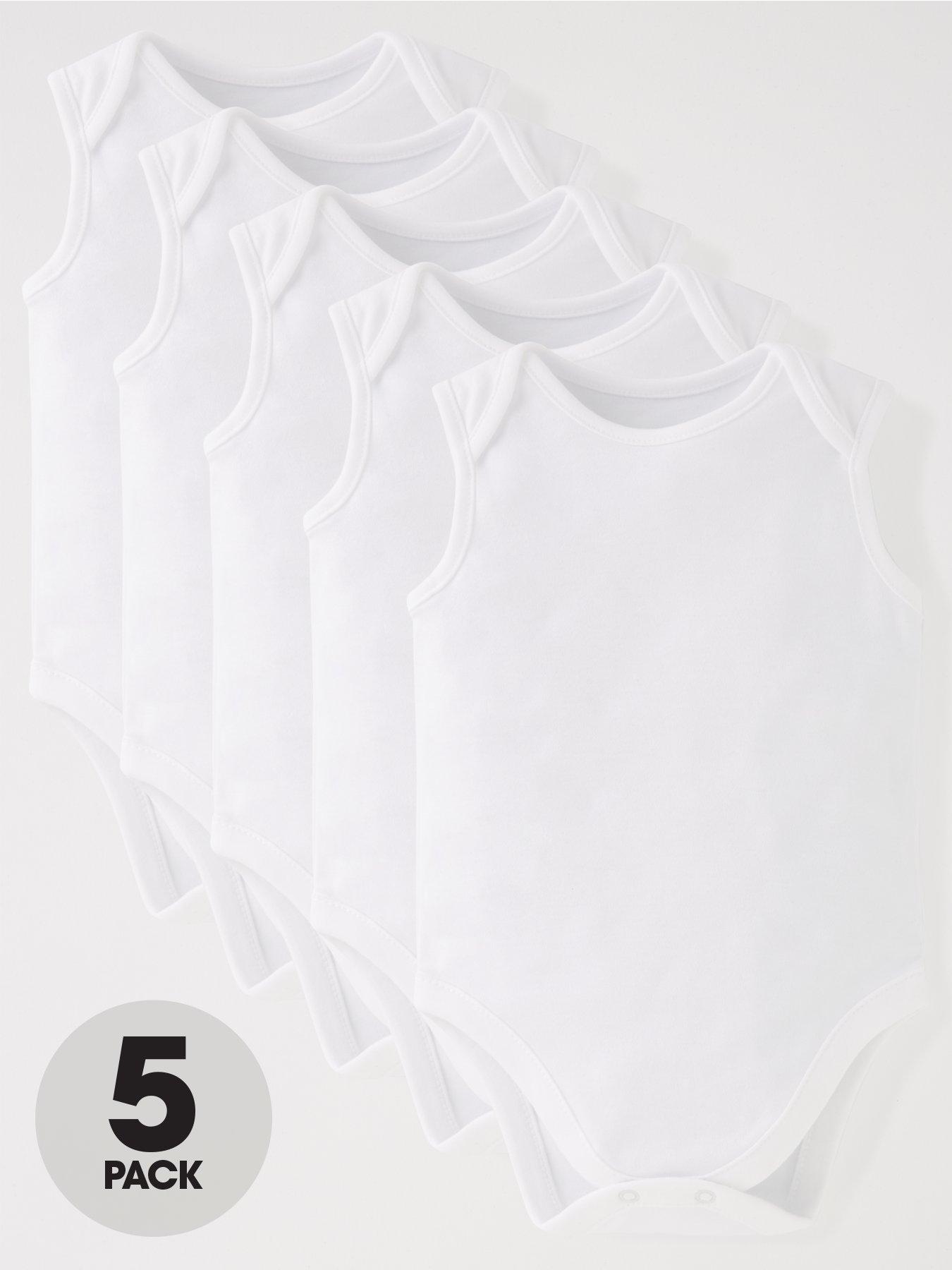 Image 1 of 4 of The Very Collection Baby Unisex 5 Pack Sleeveless Bodysuits - White