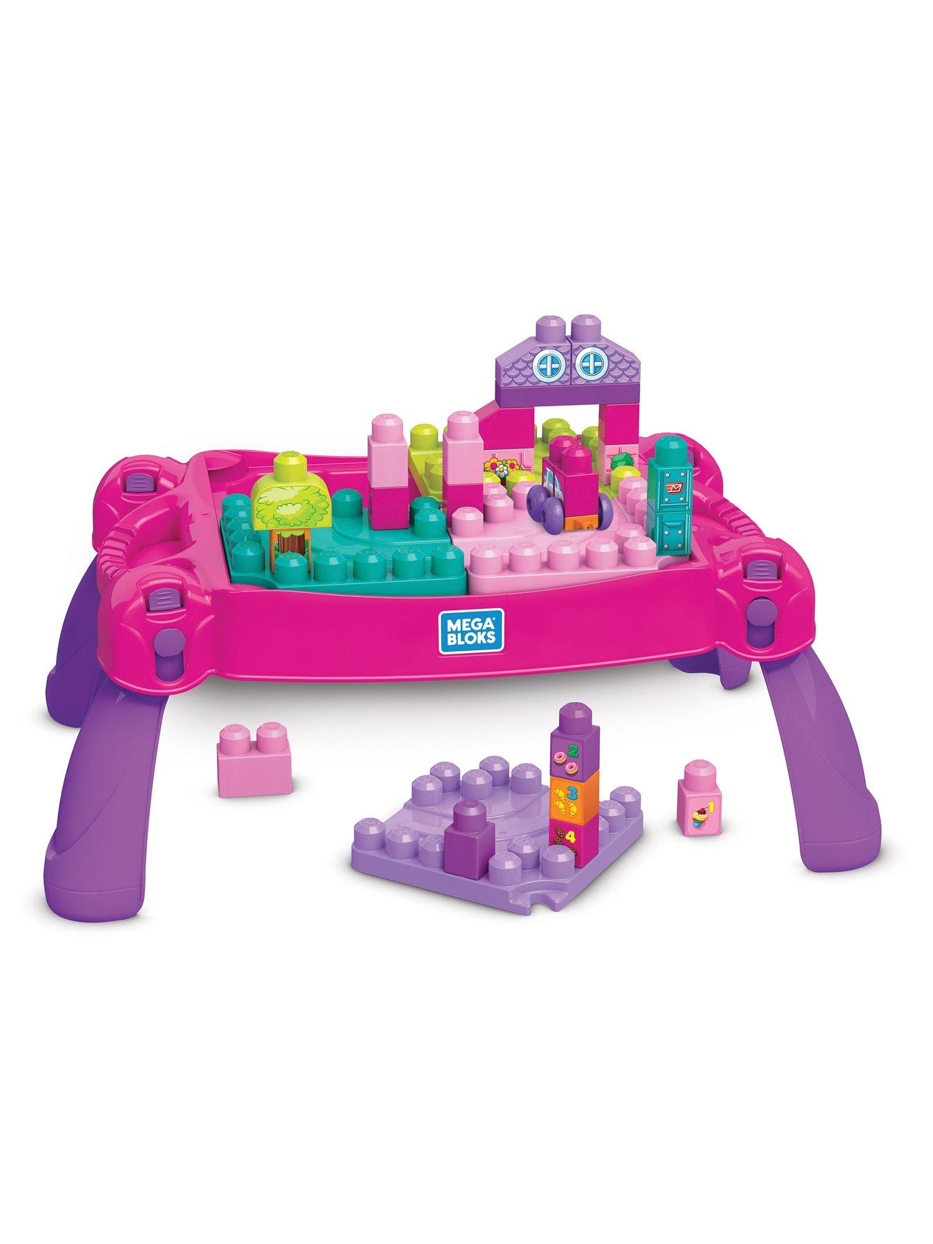 Image 1 of 7 of MEGA First Builders Pink Build 'n Learn Table and Construction Bricks