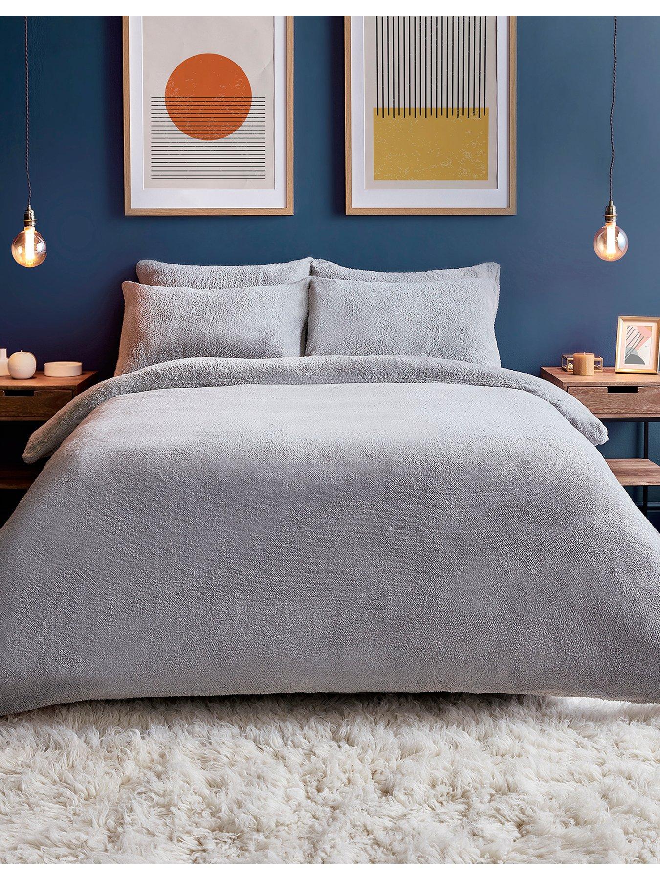 Image 1 of 7 of Silentnight Super Soft Teddy Fleece Duvet Cover Set - Silver