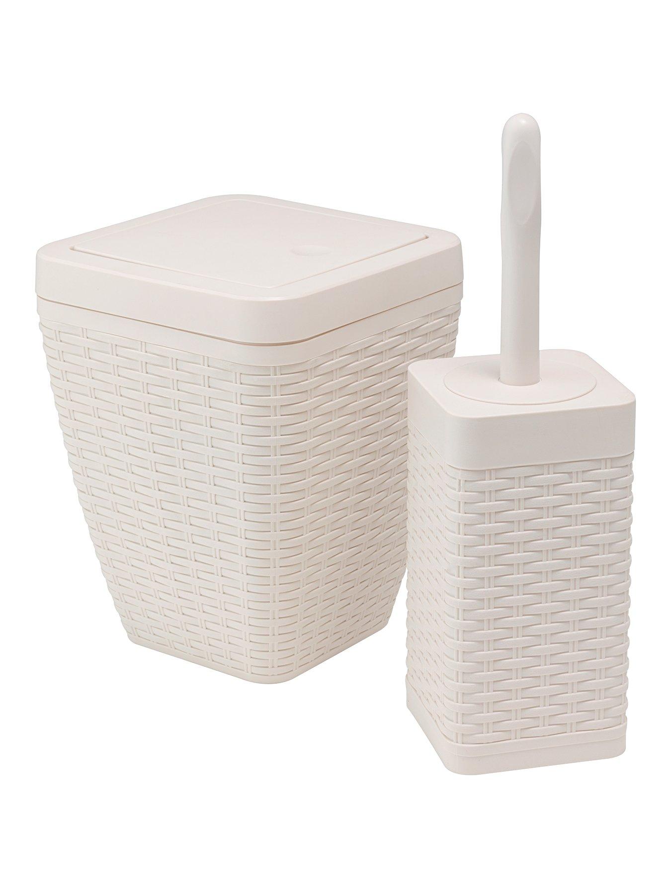 undefined Faux Rattan Toilet Brush and Bin Set