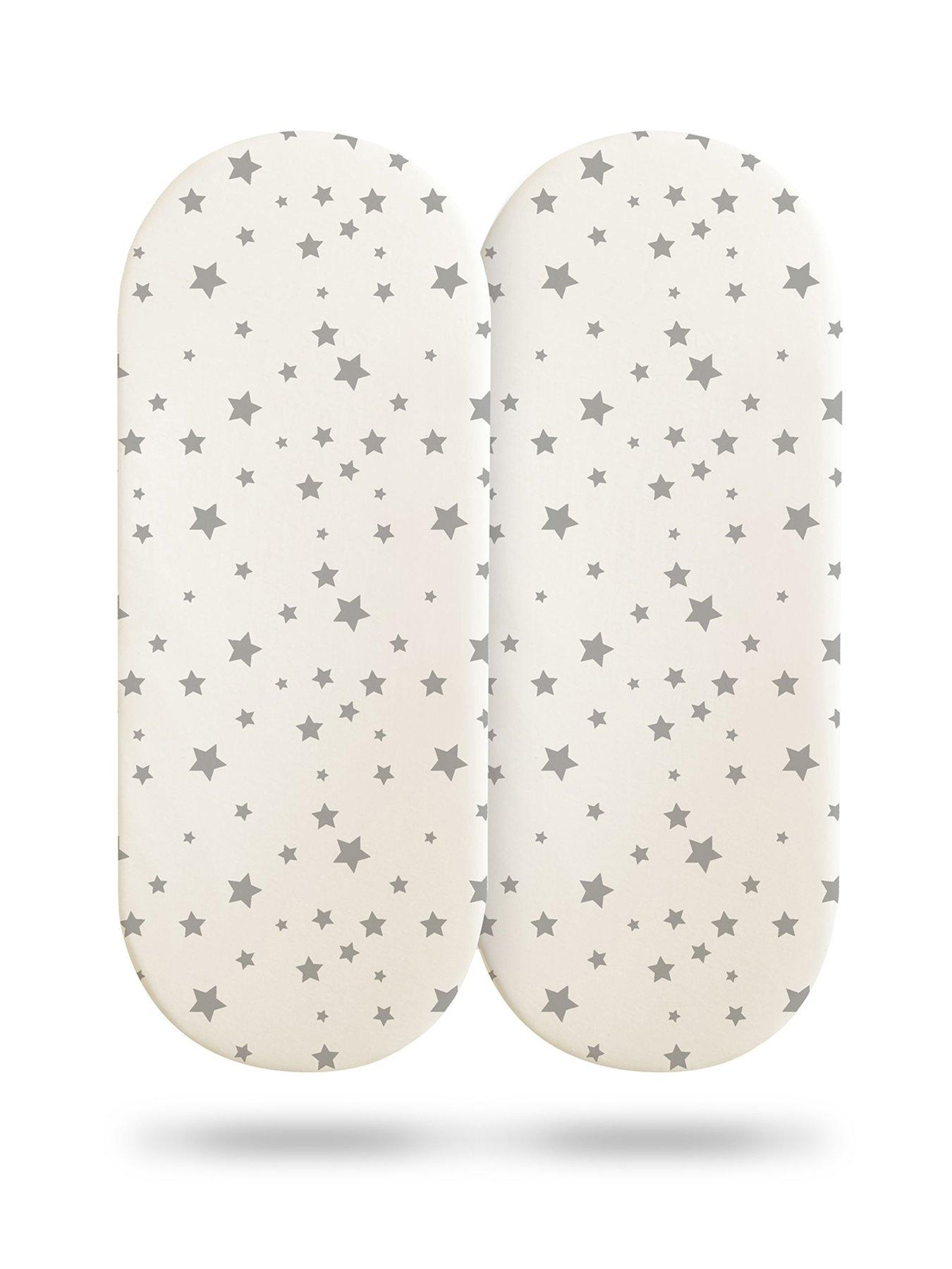 Image 1 of 7 of Silentnight Safe Nights 2 x Pack 100% Cotton Moses Basket Fitted Sheets - 74cm x 28cm - Grey Stars