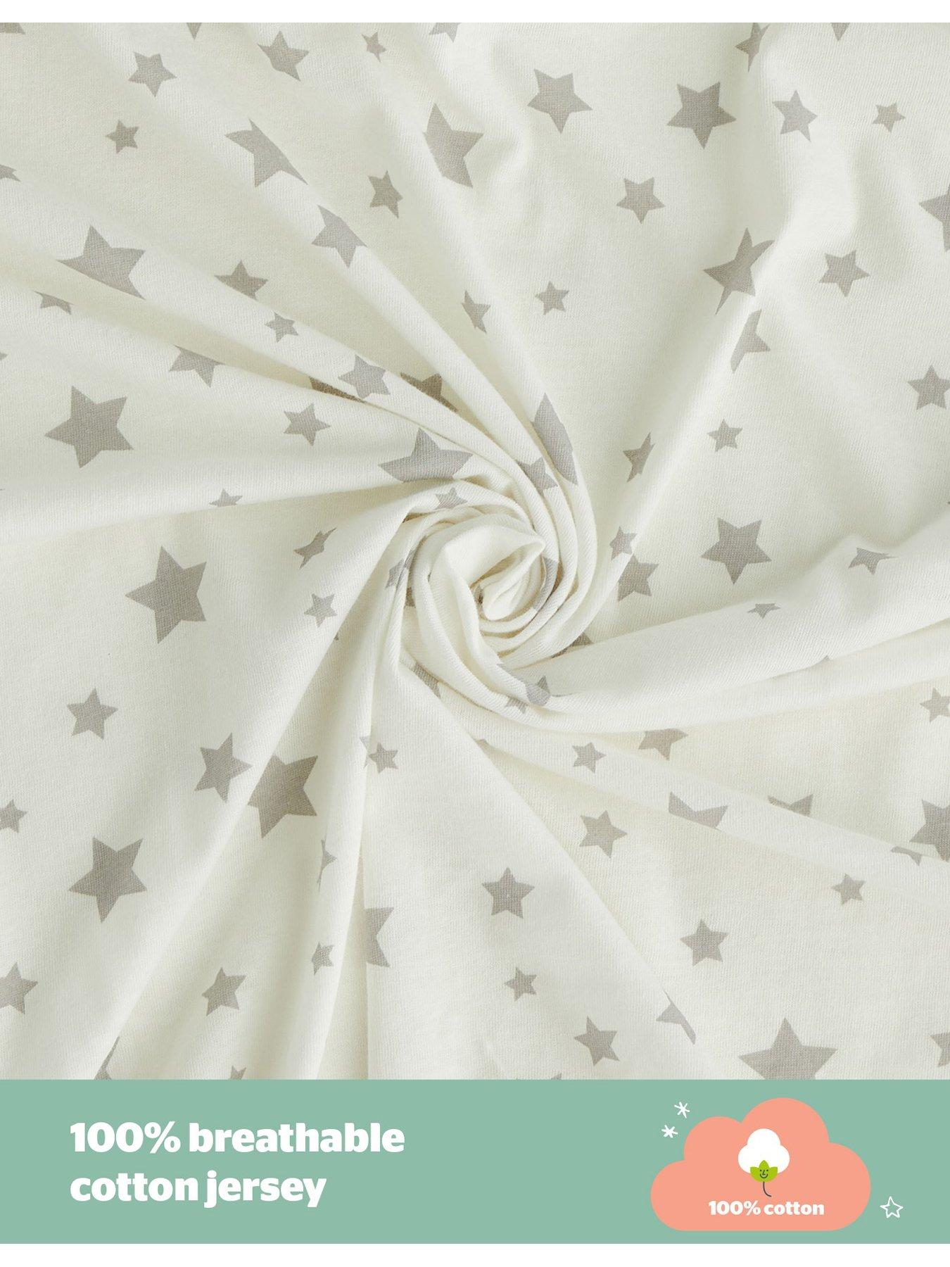 Image 3 of 7 of Silentnight Safe Nights 2 x Pack 100% Cotton Moses Basket Fitted Sheets - 74cm x 28cm - Grey Stars