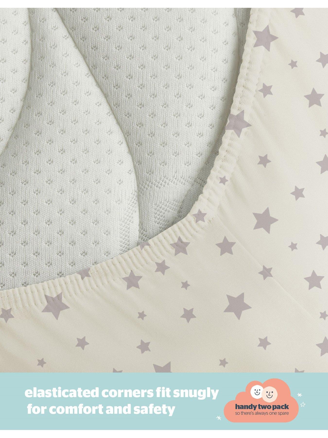 Image 5 of 7 of Silentnight Safe Nights 2 x Pack 100% Cotton Moses Basket Fitted Sheets - 74cm x 28cm - Grey Stars