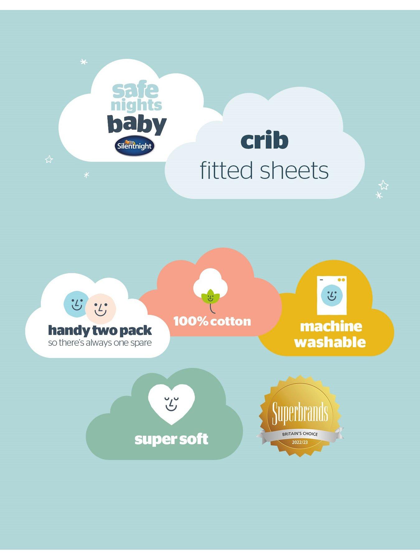 Image 7 of 7 of Silentnight Safe Nights 2 x Pack 100% Cotton Crib Fitted Sheets - 90cm x 40cm - White