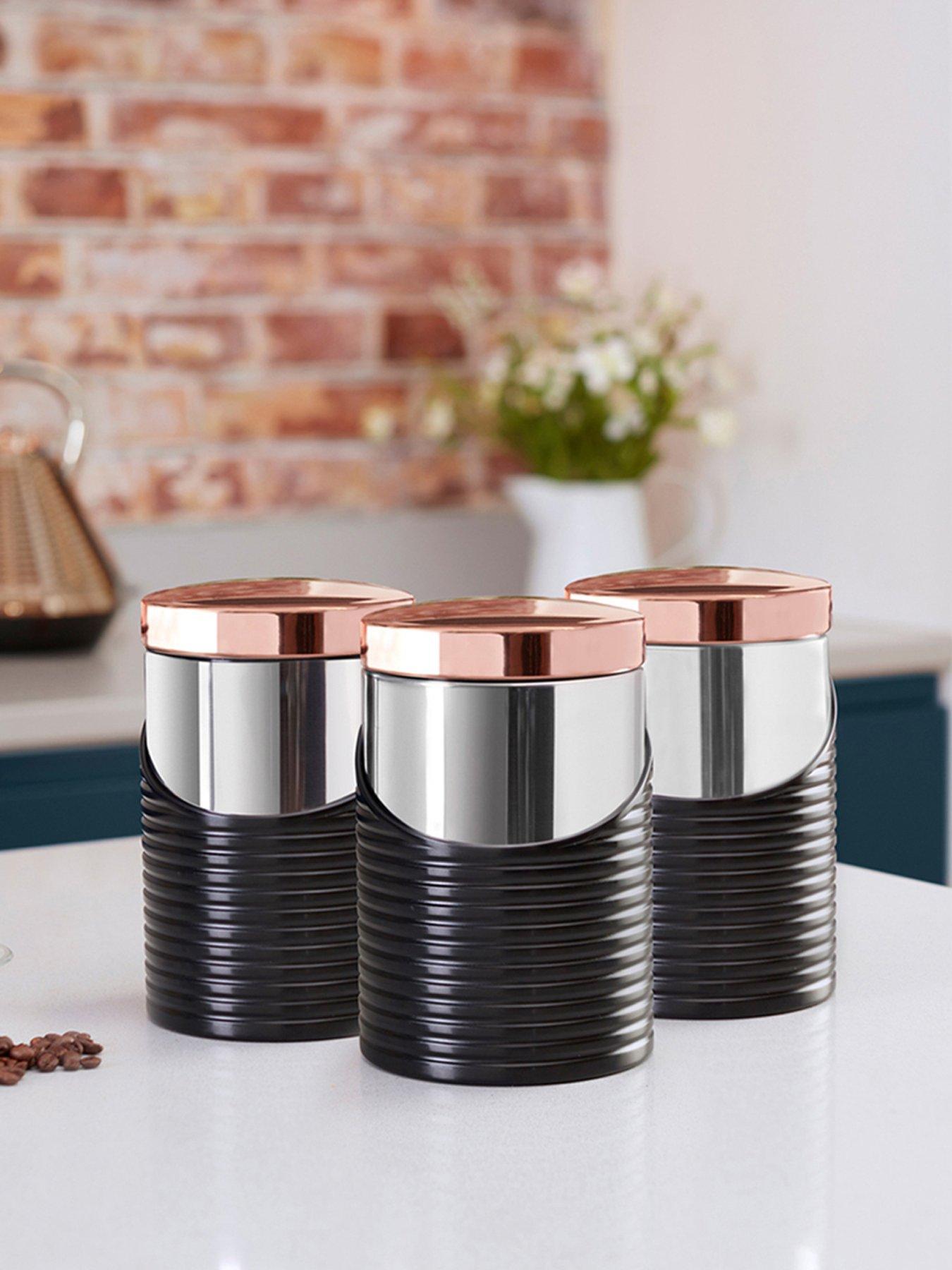 Tower Linear Rose Gold Set of 3 Storage Canisters – Black