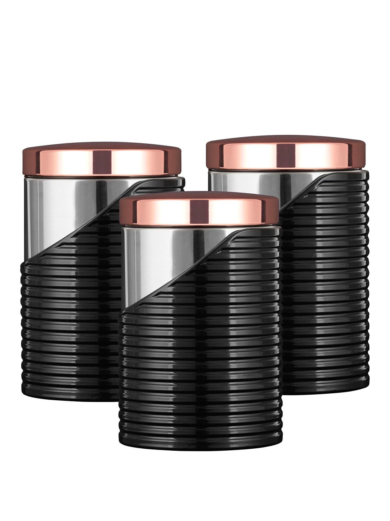 Image 1 of 6 of Tower Linear Rose Gold Set of 3 Storage Canisters &ndash; Black