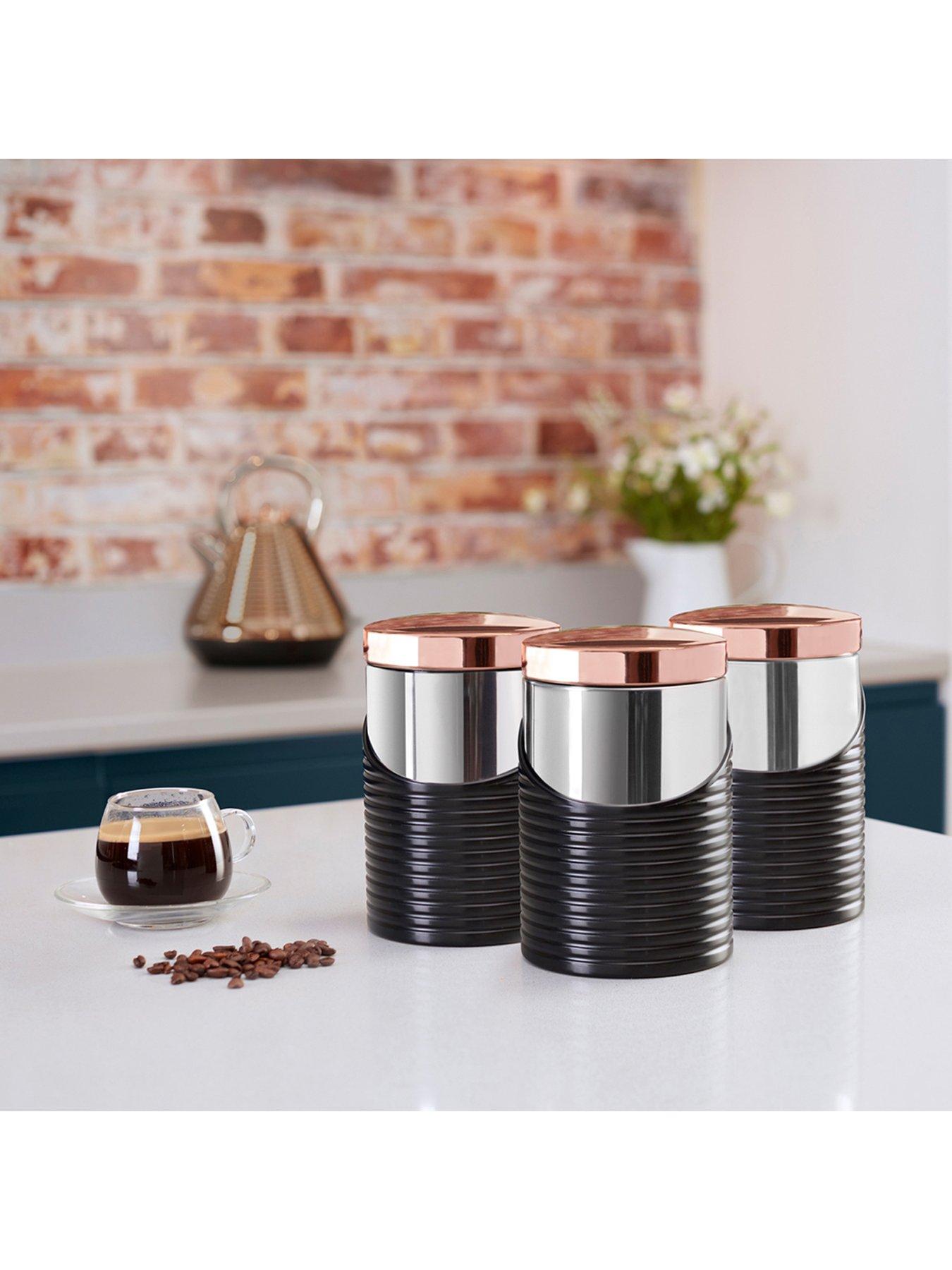 Image 2 of 6 of Tower Linear Rose Gold Set of 3 Storage Canisters &ndash; Black