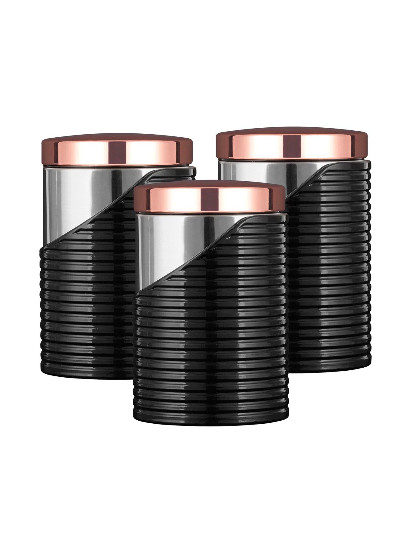 Image 3 of 6 of Tower Linear Rose Gold Set of 3 Storage Canisters &ndash; Black
