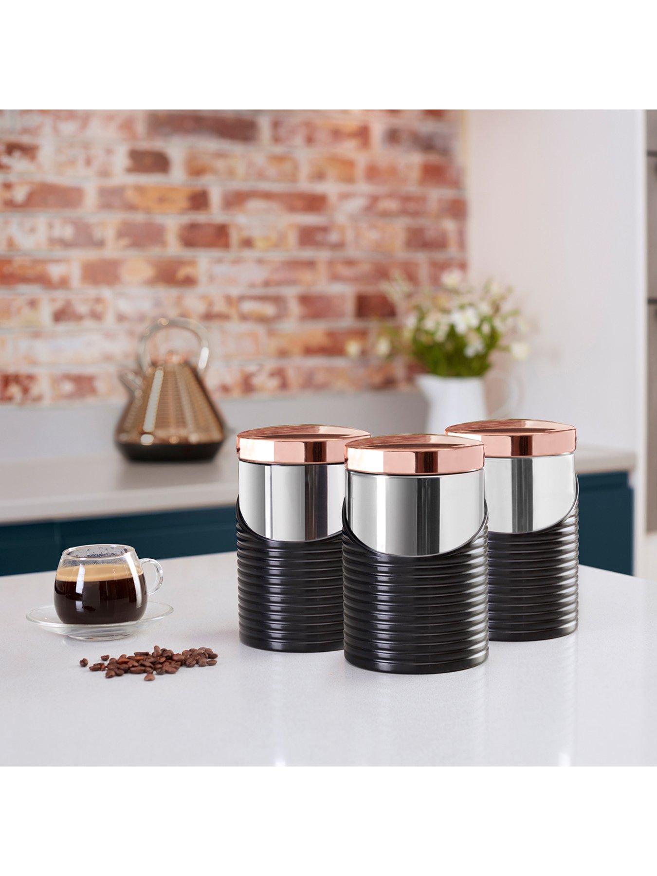 Image 5 of 6 of Tower Linear Rose Gold Set of 3 Storage Canisters &ndash; Black