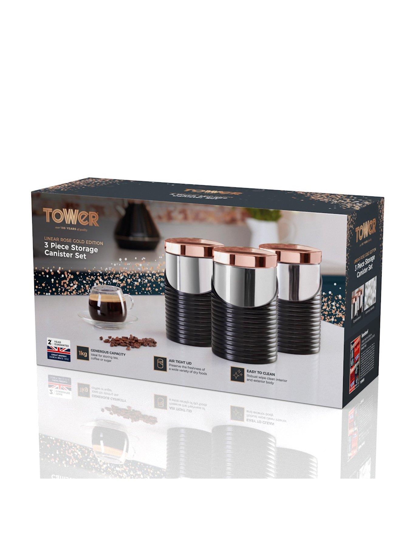 Image 6 of 6 of Tower Linear Rose Gold Set of 3 Storage Canisters &ndash; Black
