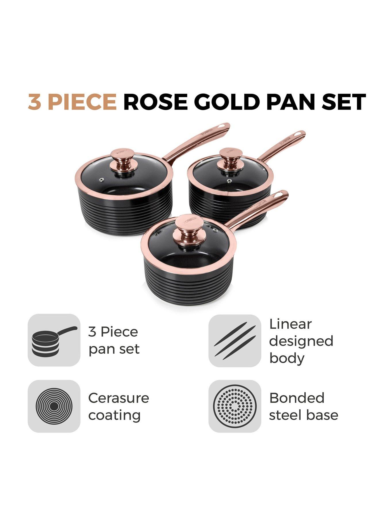 Image 2 of 6 of Tower Linear Rose Gold 3-Piece Saucepan Set in Black