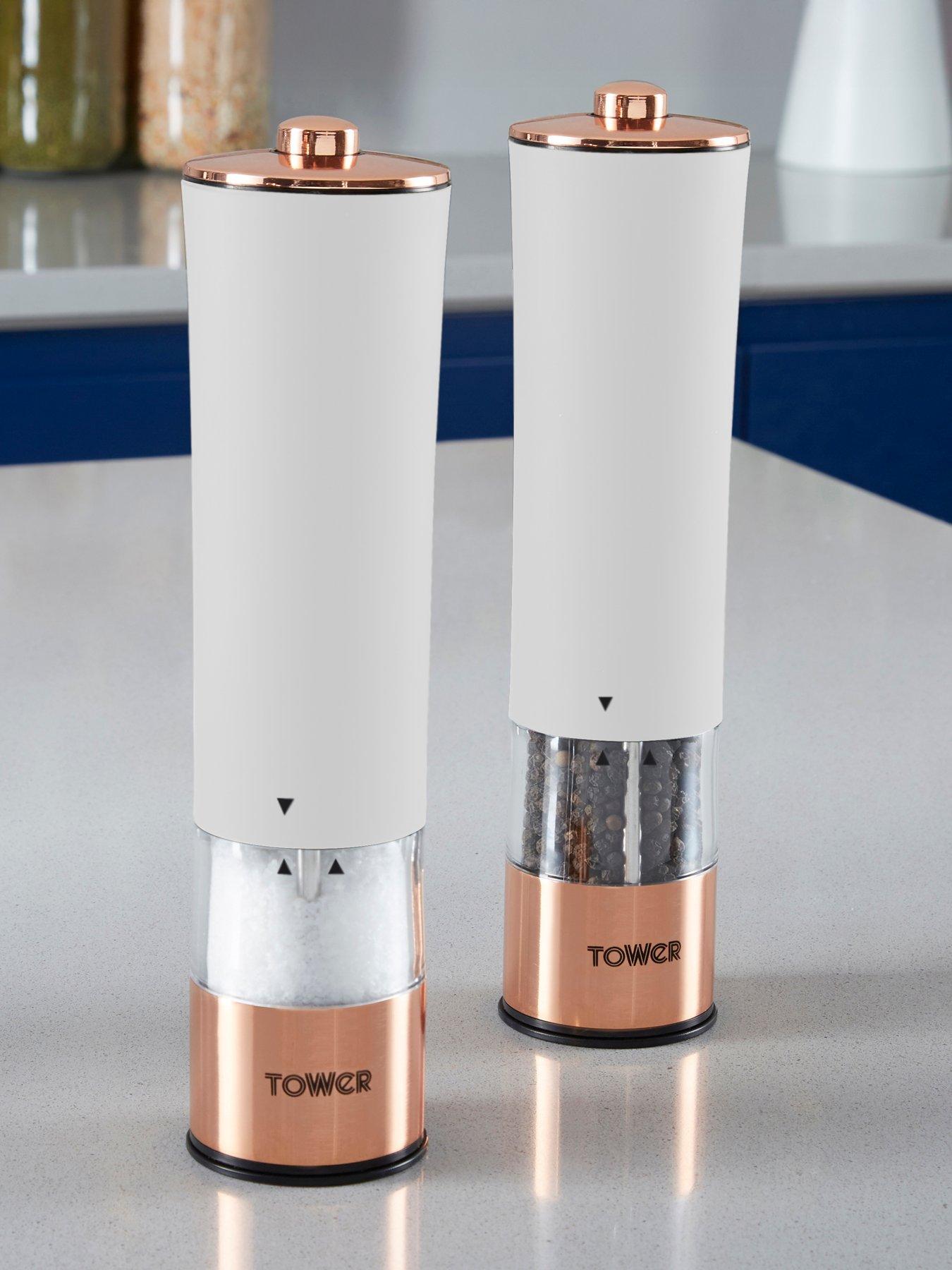 Tower Rose Gold Electric Salt and Pepper Mill – White