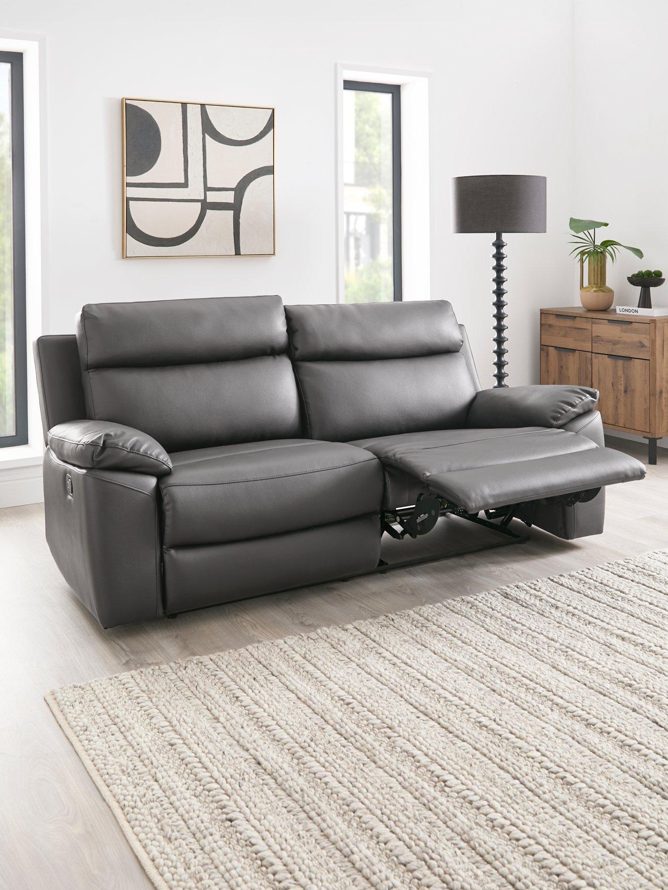 undefined Edison 3 Seater Luxury Faux Leather Manual Recliner Sofa