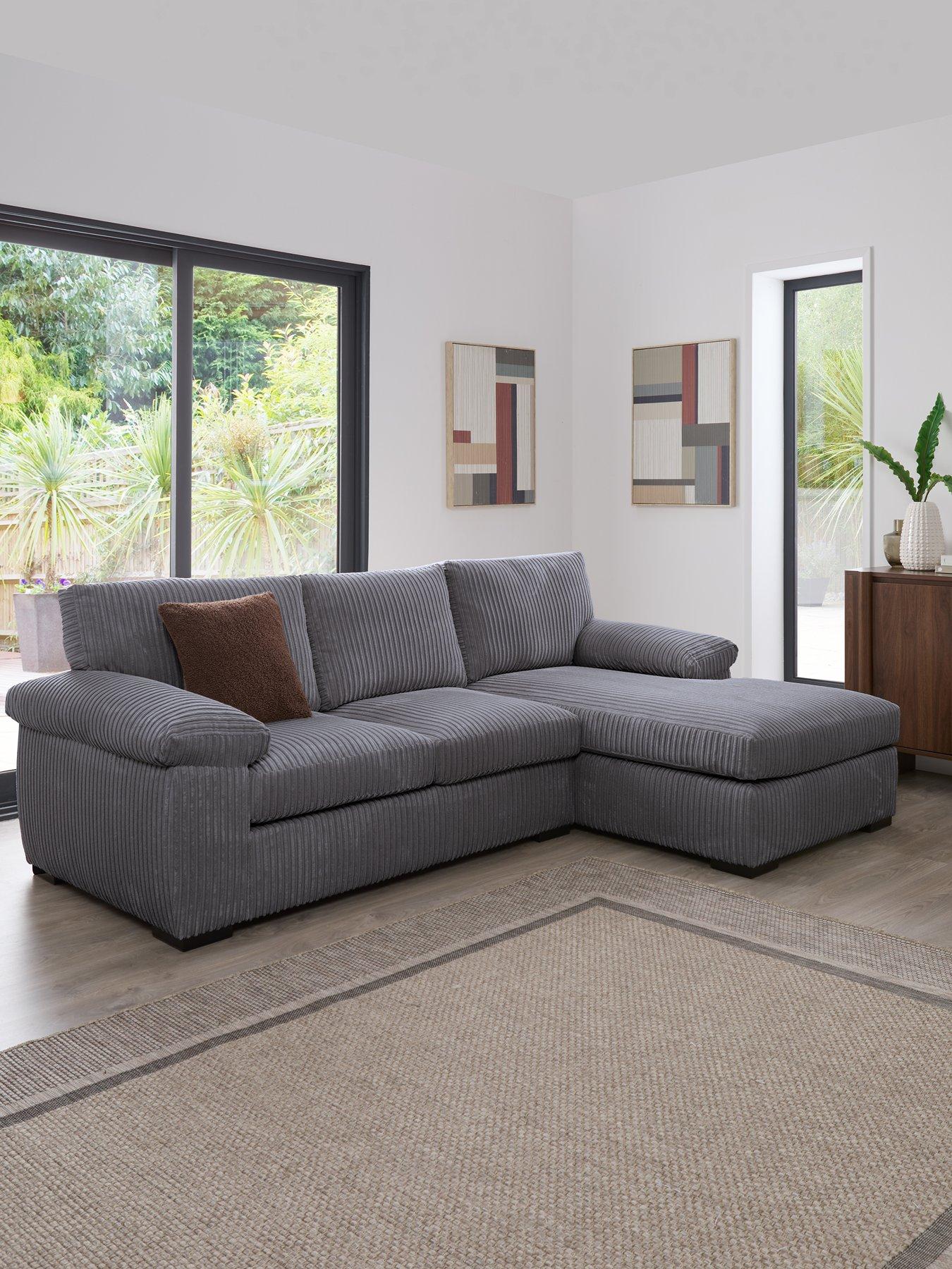 Image 1 of 7 of Very Home Amalfi Standard Back Fabric Right Hand 3 Seater Chaise Sofa - Charcoal - FSC&reg; Certified