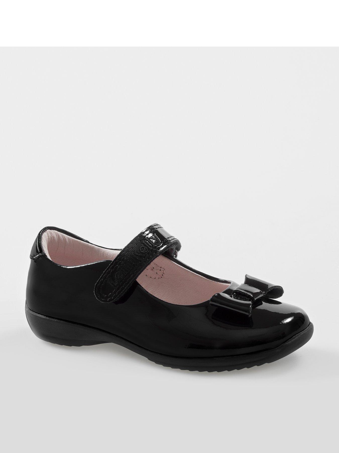 Image 1 of 1 of Lelli Kelly Perrie Bow Trim Strap Fastening School Shoes - Black
