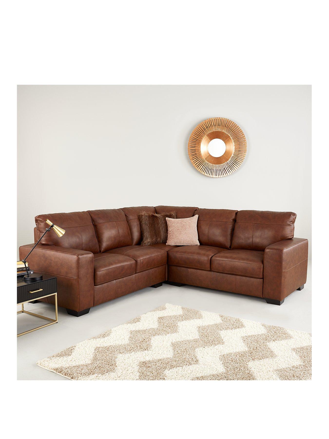 Brown leather cheap l sofa