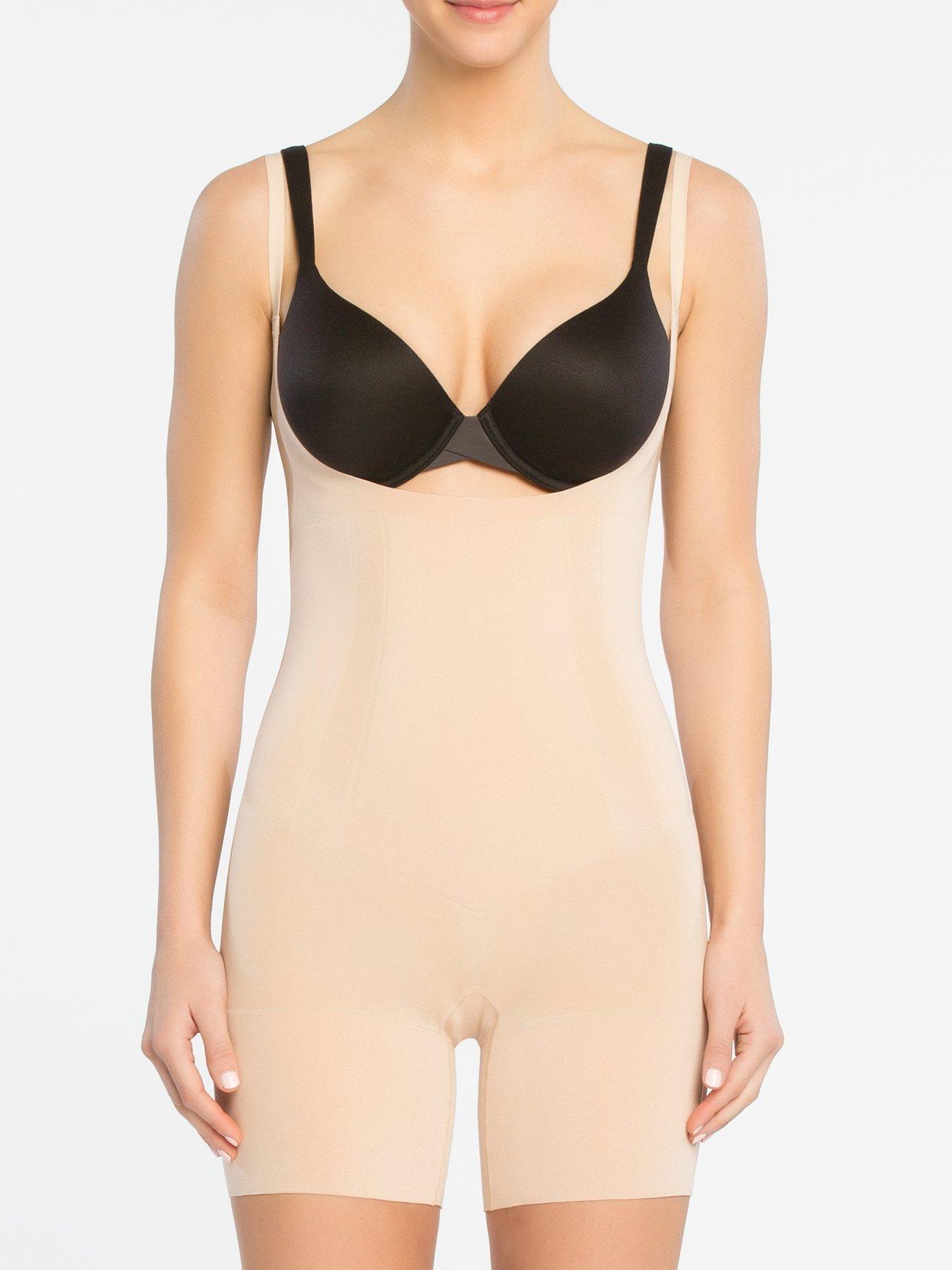 Spanx Open Bust Mid Thigh Bodysuit Tan Nude Convertible
