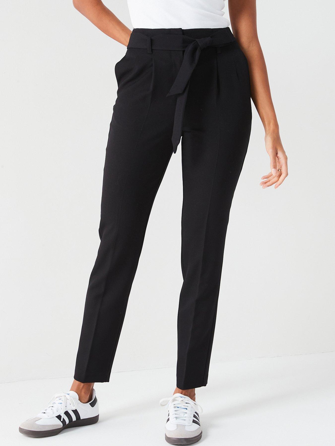 Image 1 of 6 of V by Very Womens Tie Waist Stretch Tapered Trousers - Black