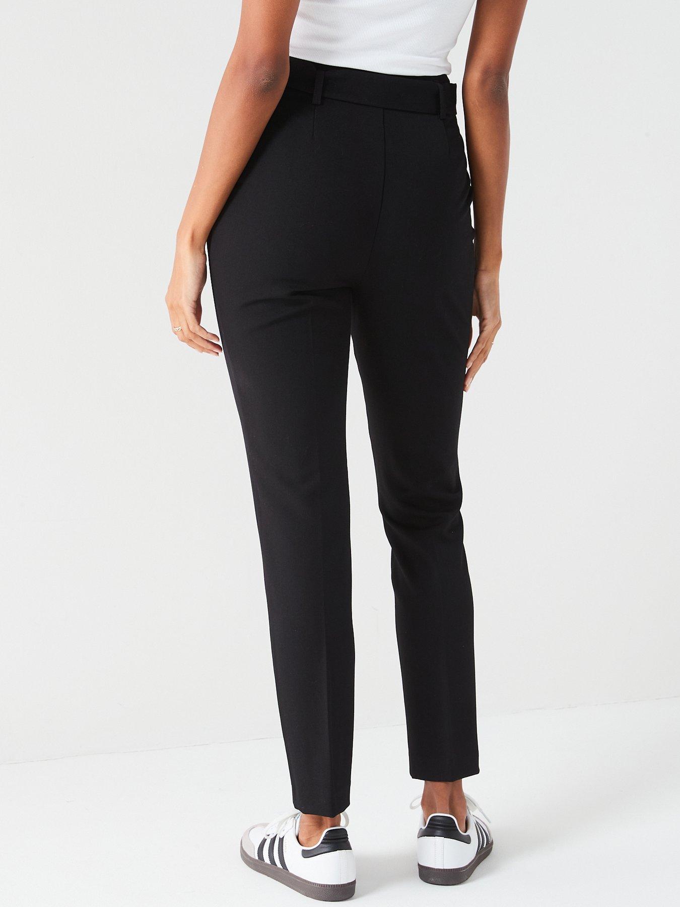 Image 2 of 6 of V by Very Womens Tie Waist Stretch Tapered Trousers - Black