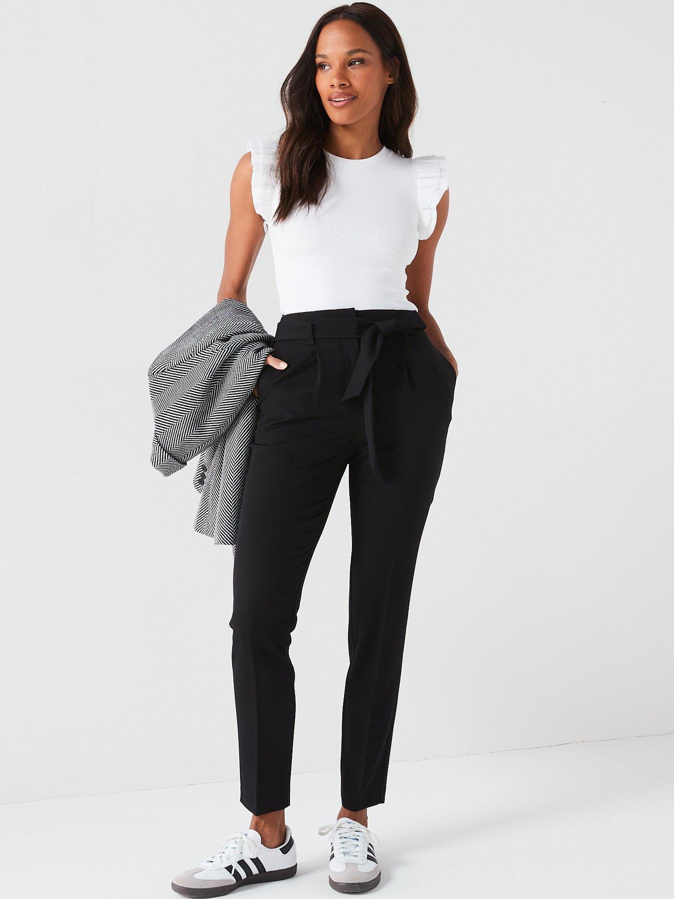 Image 3 of 6 of V by Very Womens Tie Waist Stretch Tapered Trousers - Black