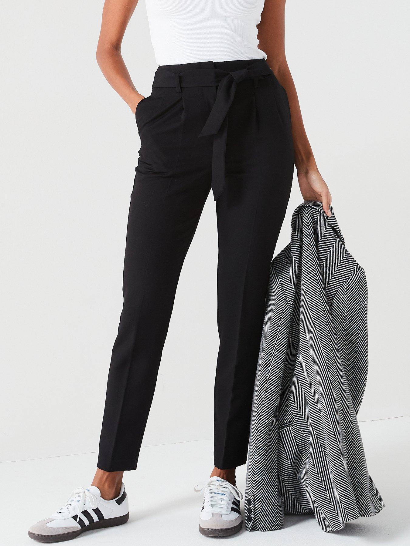 Image 4 of 6 of V by Very Womens Tie Waist Stretch Tapered Trousers - Black
