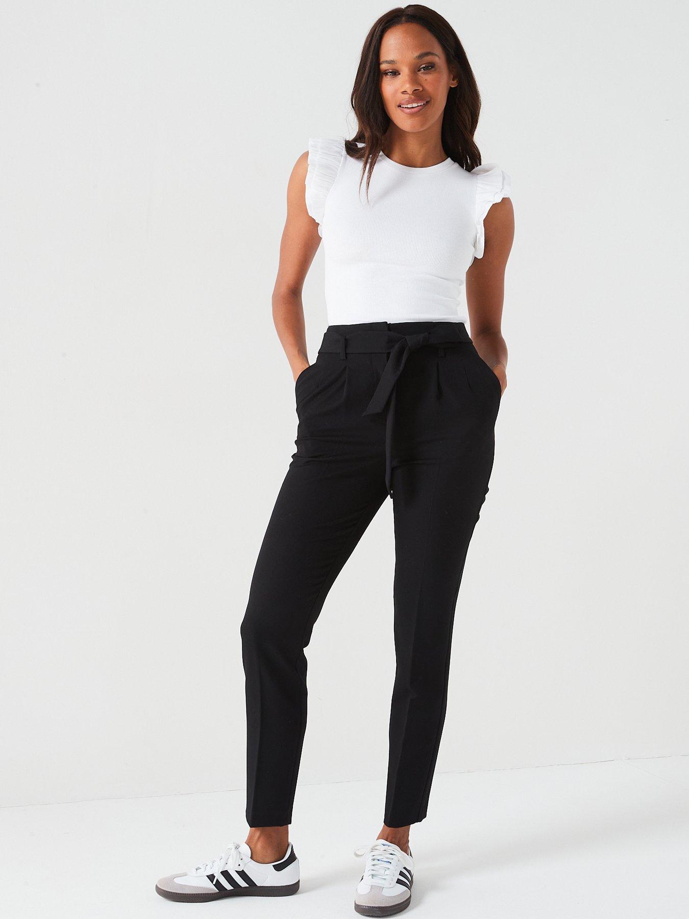 Image 5 of 6 of V by Very Womens Tie Waist Stretch Tapered Trousers - Black