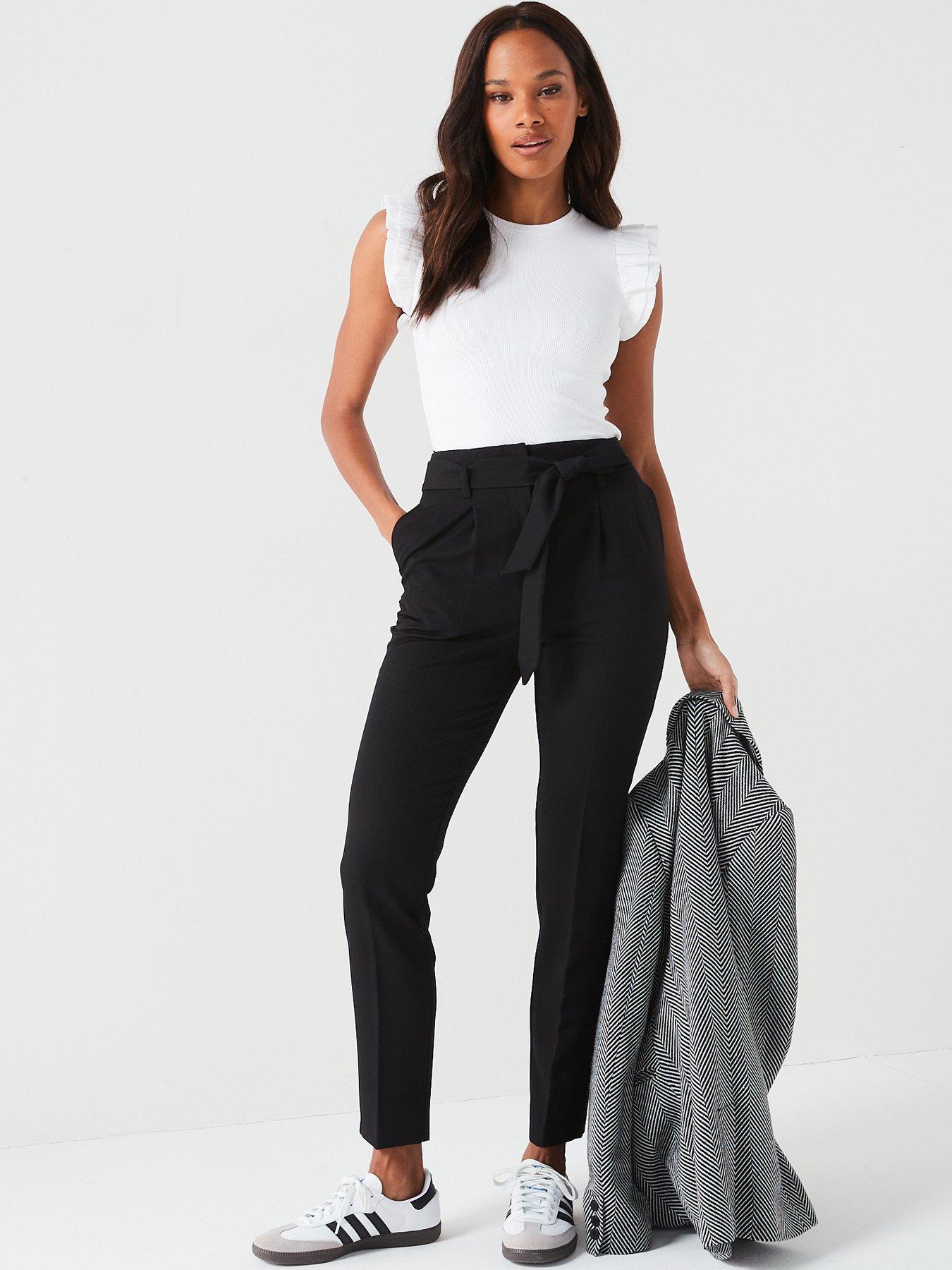 Image 6 of 6 of V by Very Womens Tie Waist Stretch Tapered Trousers - Black